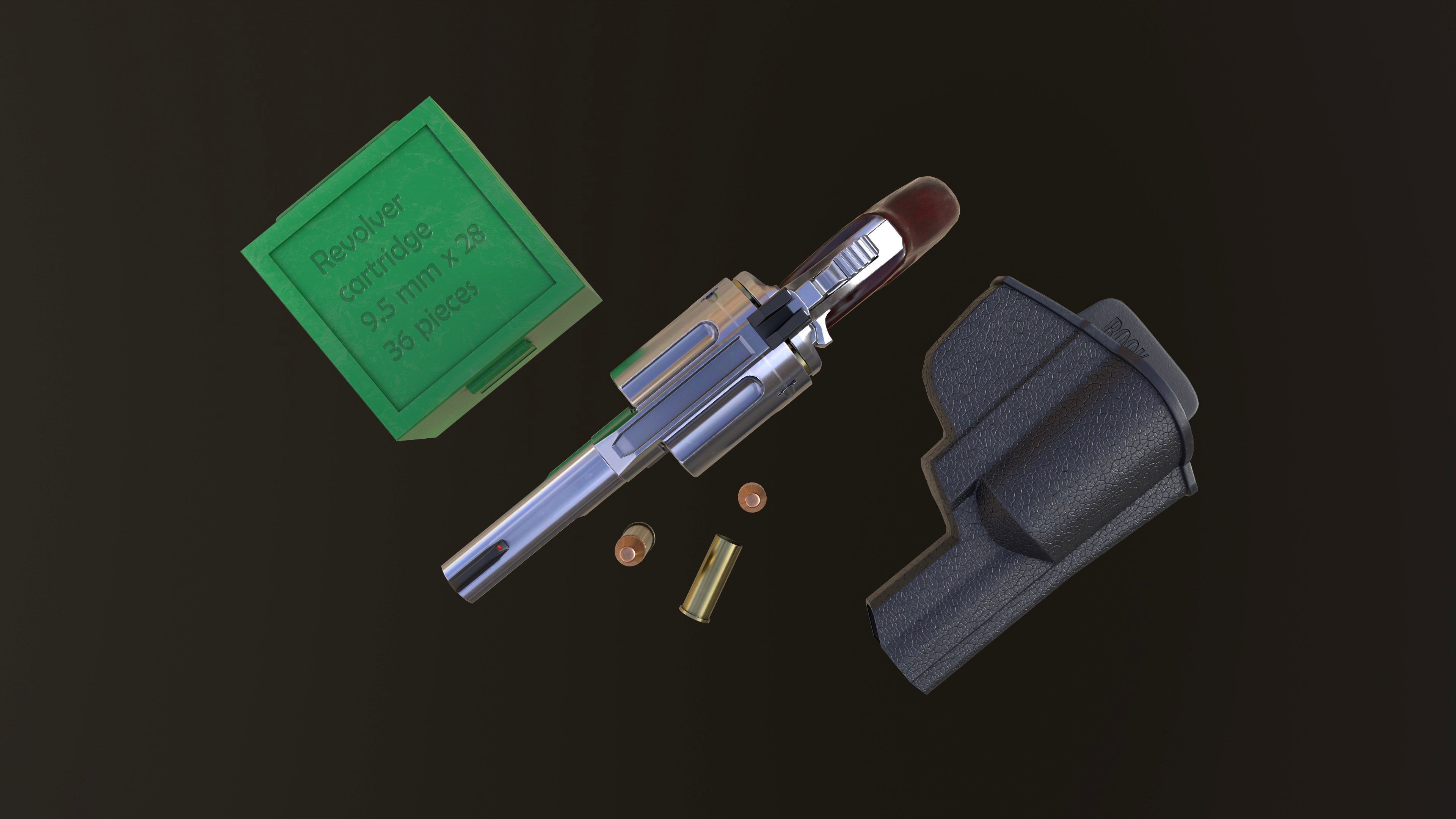 Rook Compact Revolver Stainless with Accessories Low-poly 3D model_7