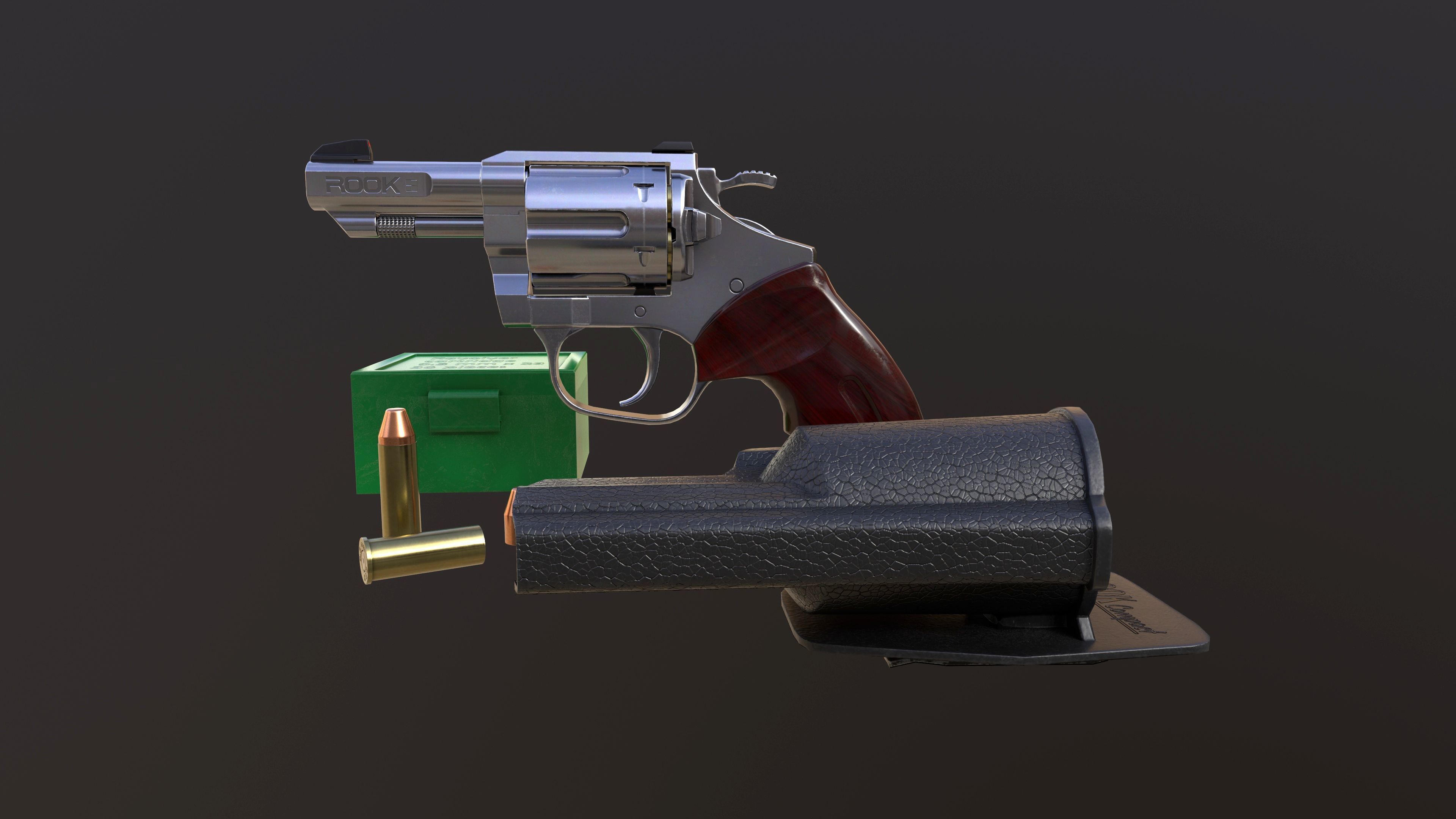 Rook Compact Revolver Stainless with Accessories Low-poly 3D model_5