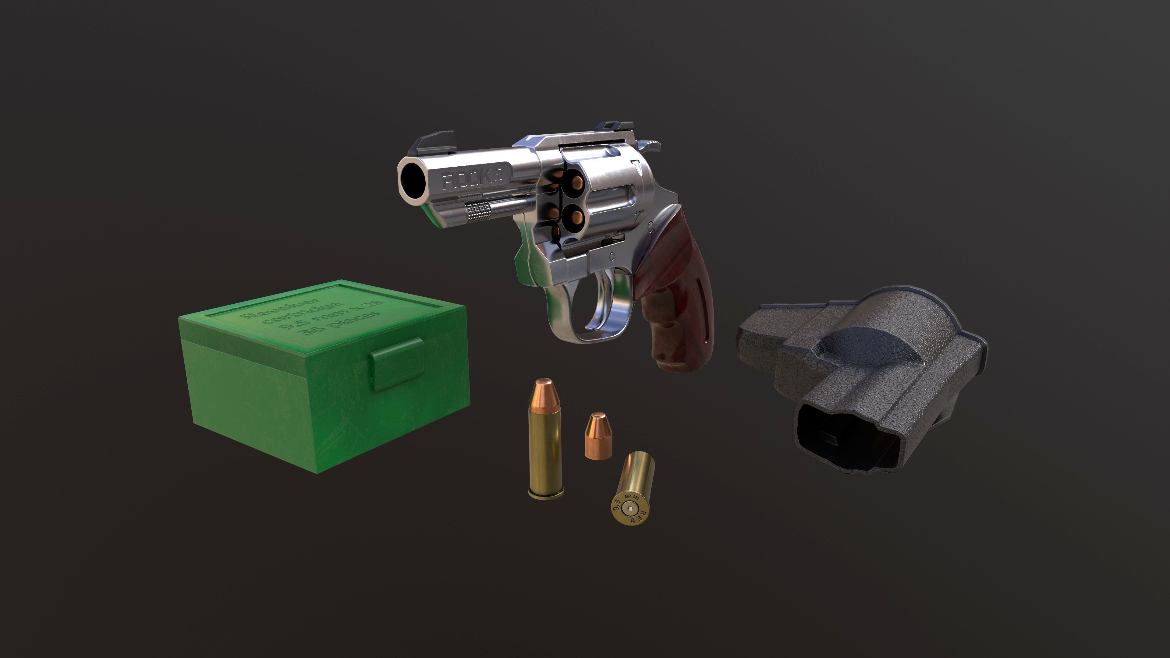 Rook Compact Revolver Stainless with Accessories Low-poly 3D model_8
