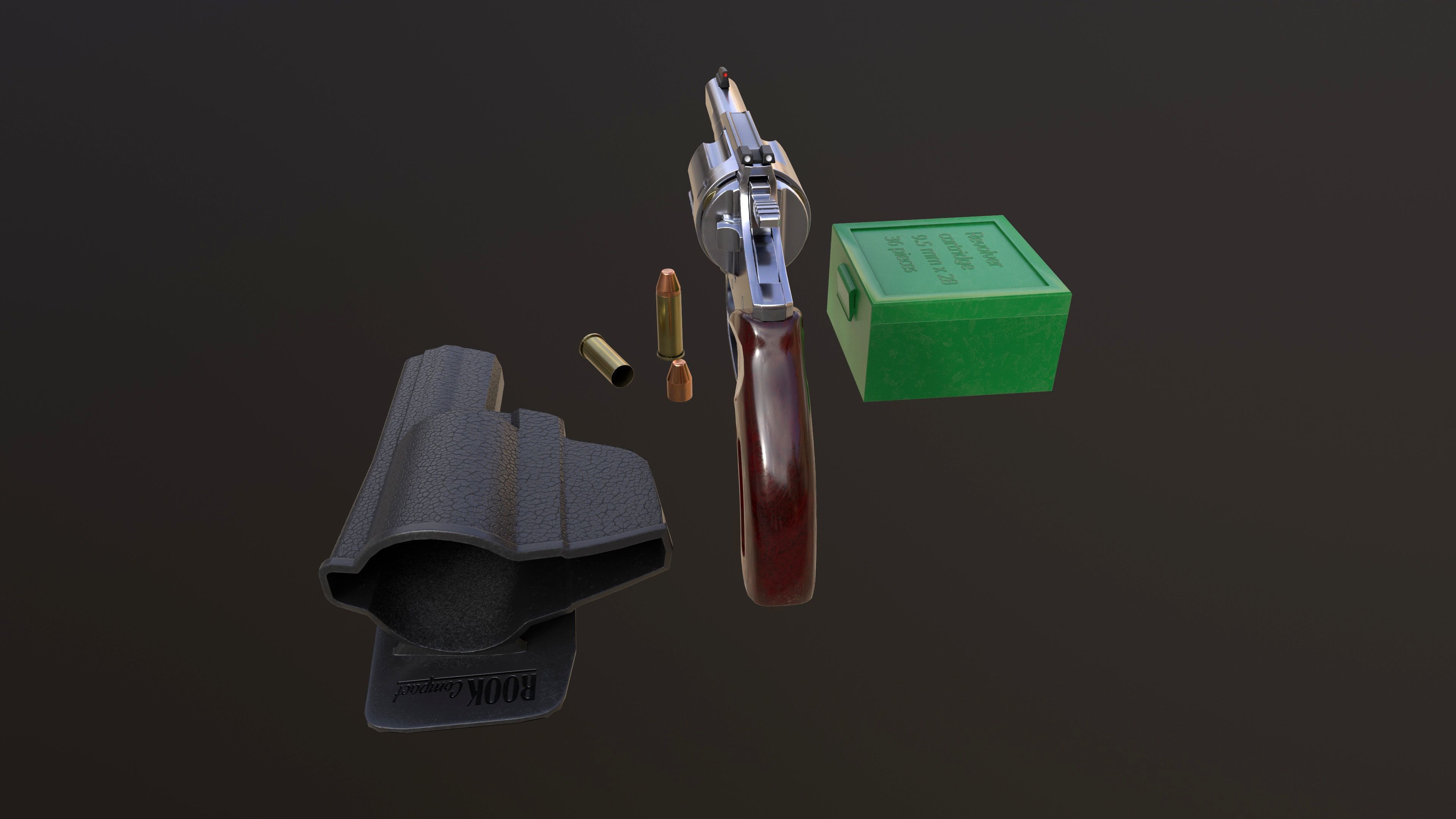 Rook Compact Revolver Stainless with Accessories Low-poly 3D model_9
