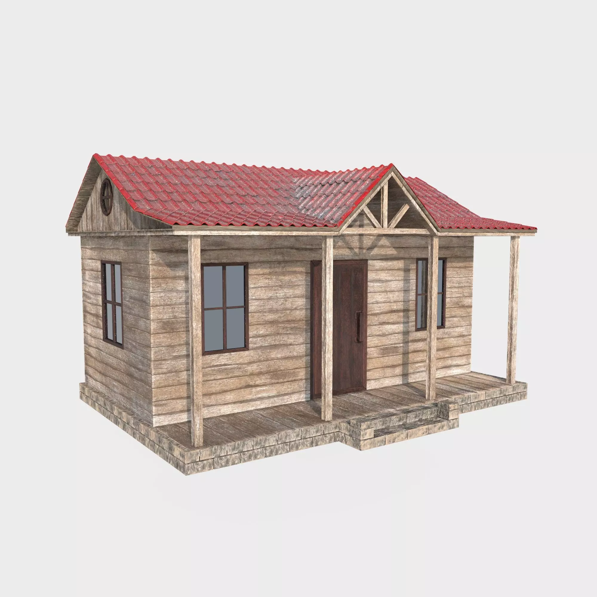 ranch house Low-poly 3D model_0