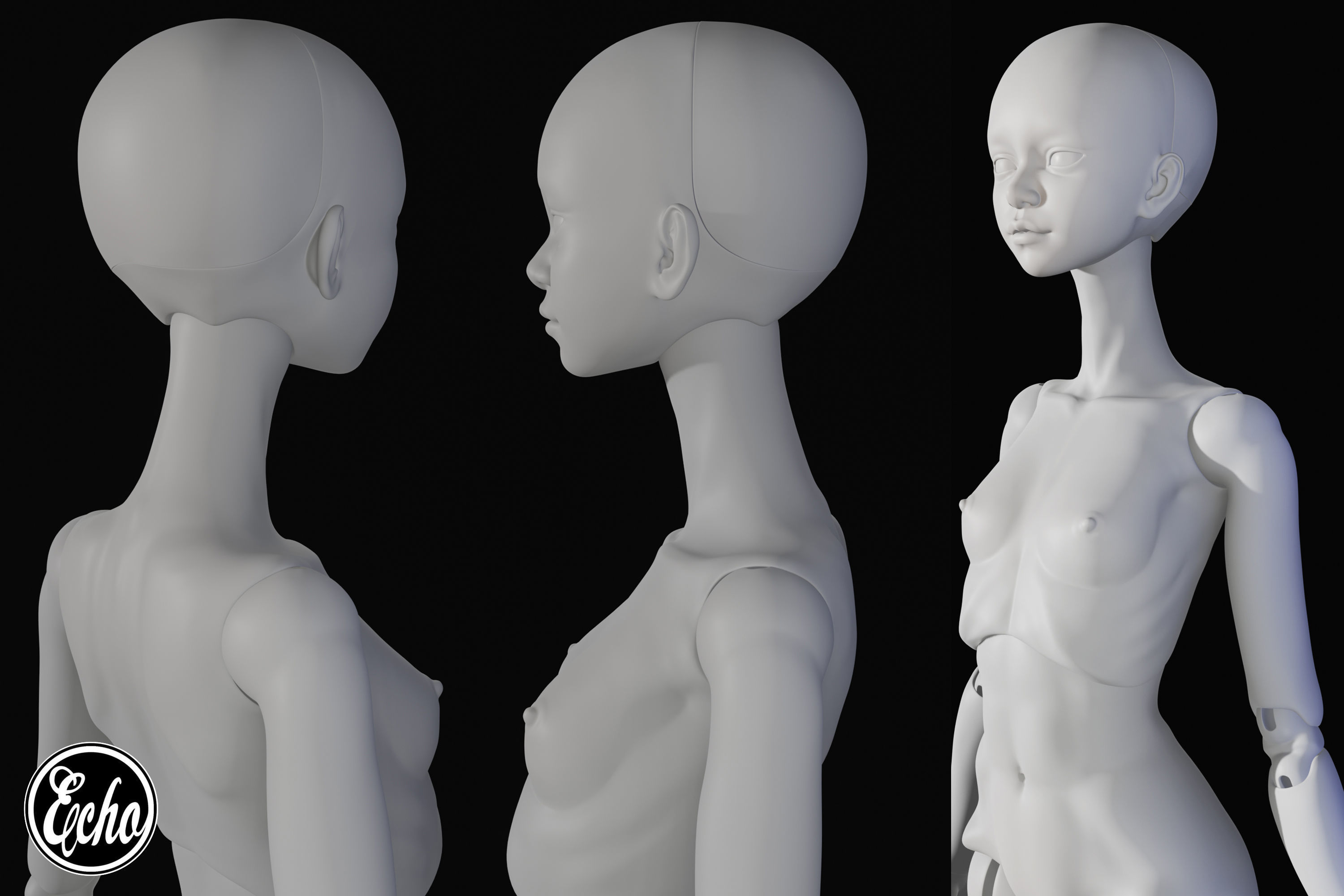 anatomical doll BJD 30mm 3D print model 3D model_2