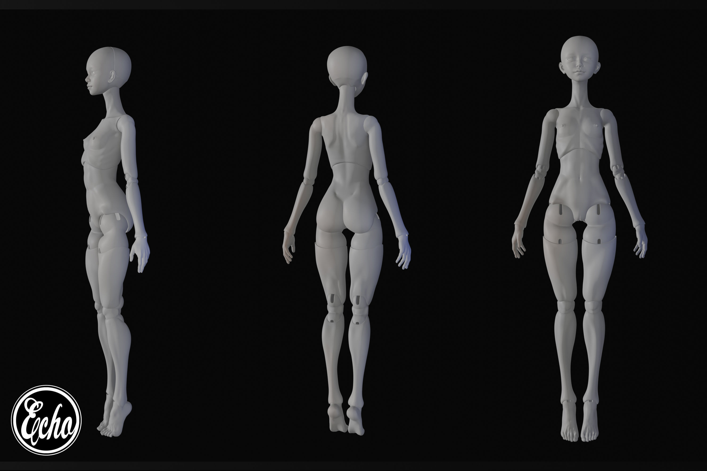 anatomical doll BJD 30mm 3D print model 3D model_3