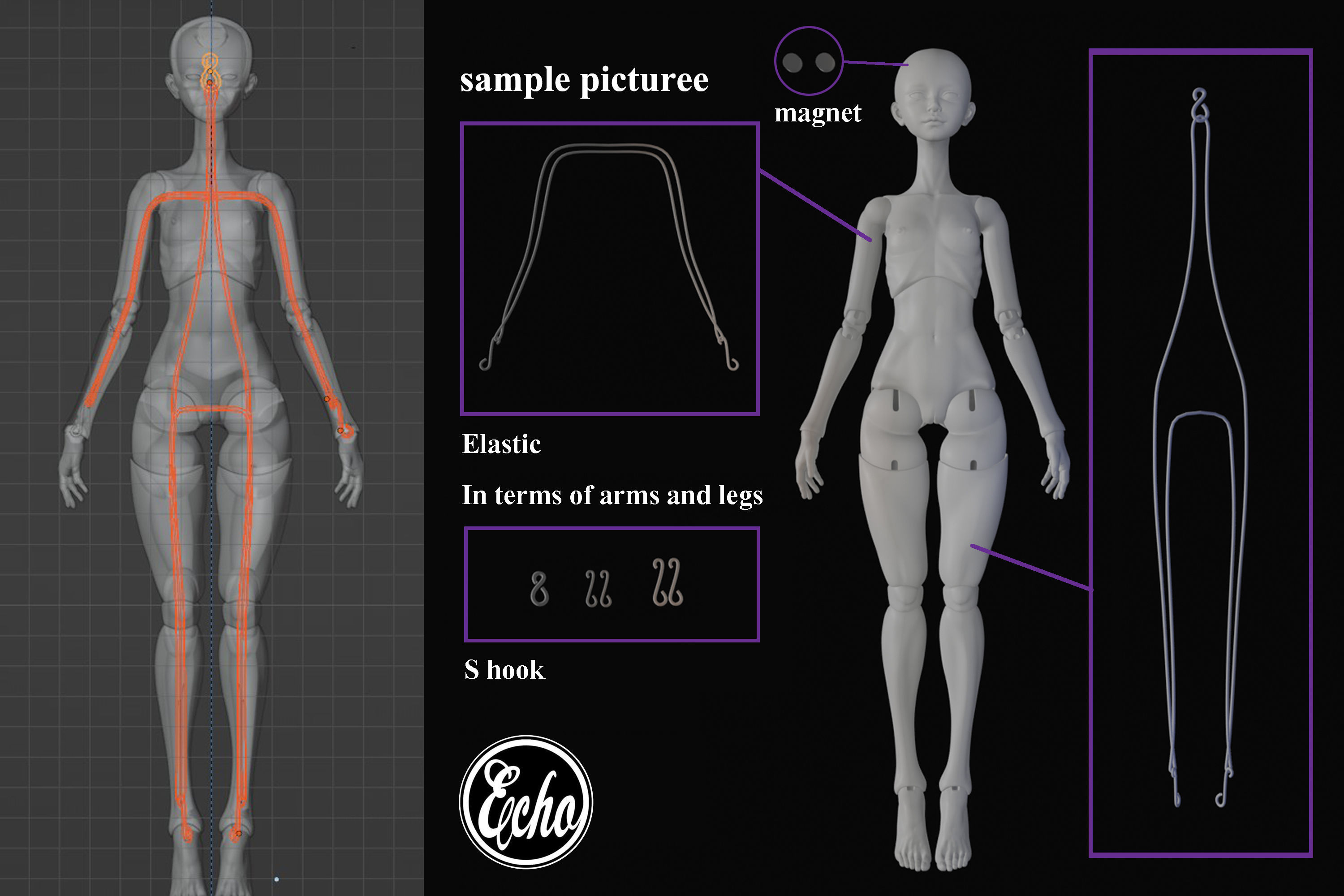 anatomical doll BJD 30mm 3D print model 3D model_9