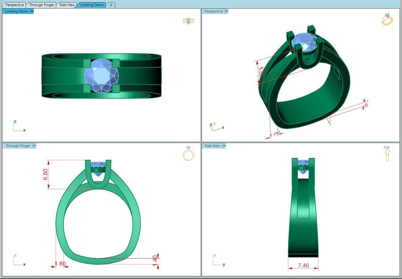Ring362 gold engagement ring with diamond in center 3D print model_5