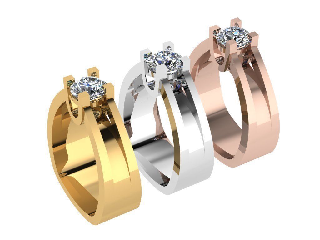 Ring362 gold engagement ring with diamond in center 3D print model_4