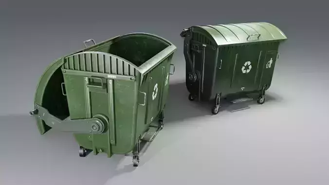 Trash garbage can on wheels Low-poly 3D model