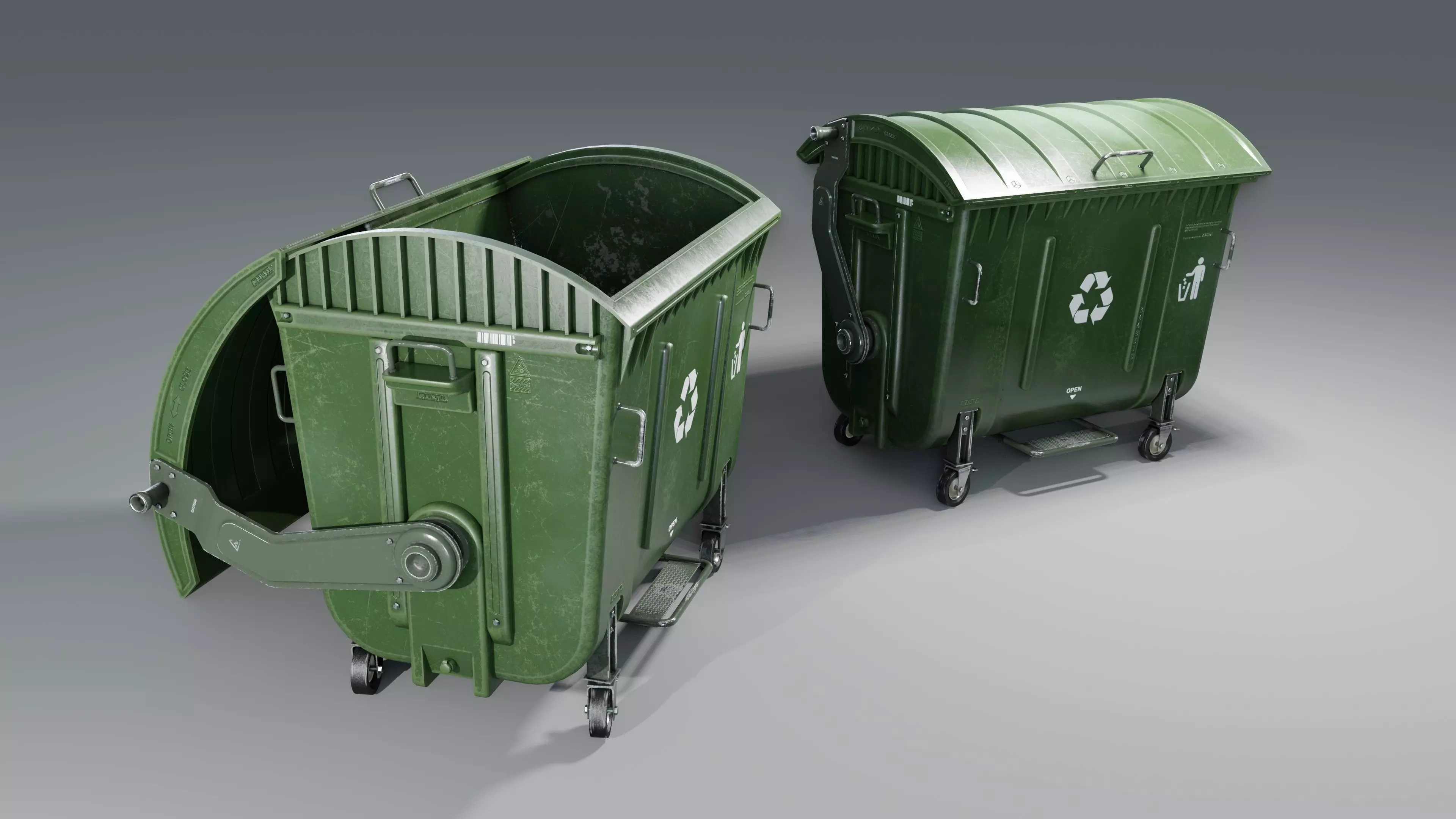 Trash garbage can on wheels Low-poly 3D model