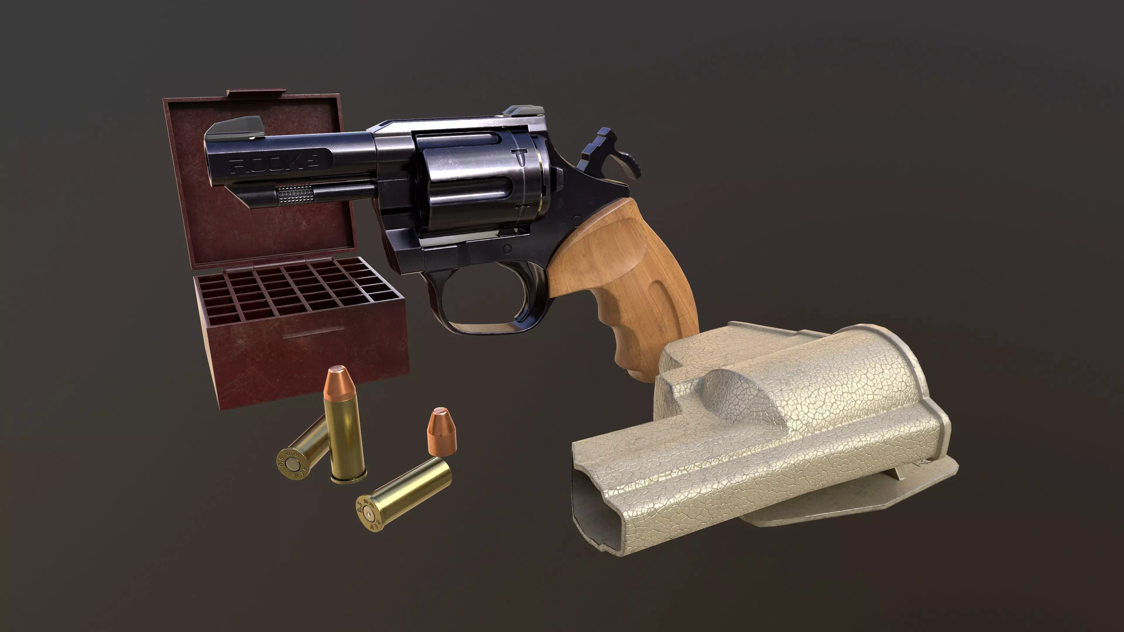 Rook Compact Revolver Blued with Accessories Low-poly 3D model_0