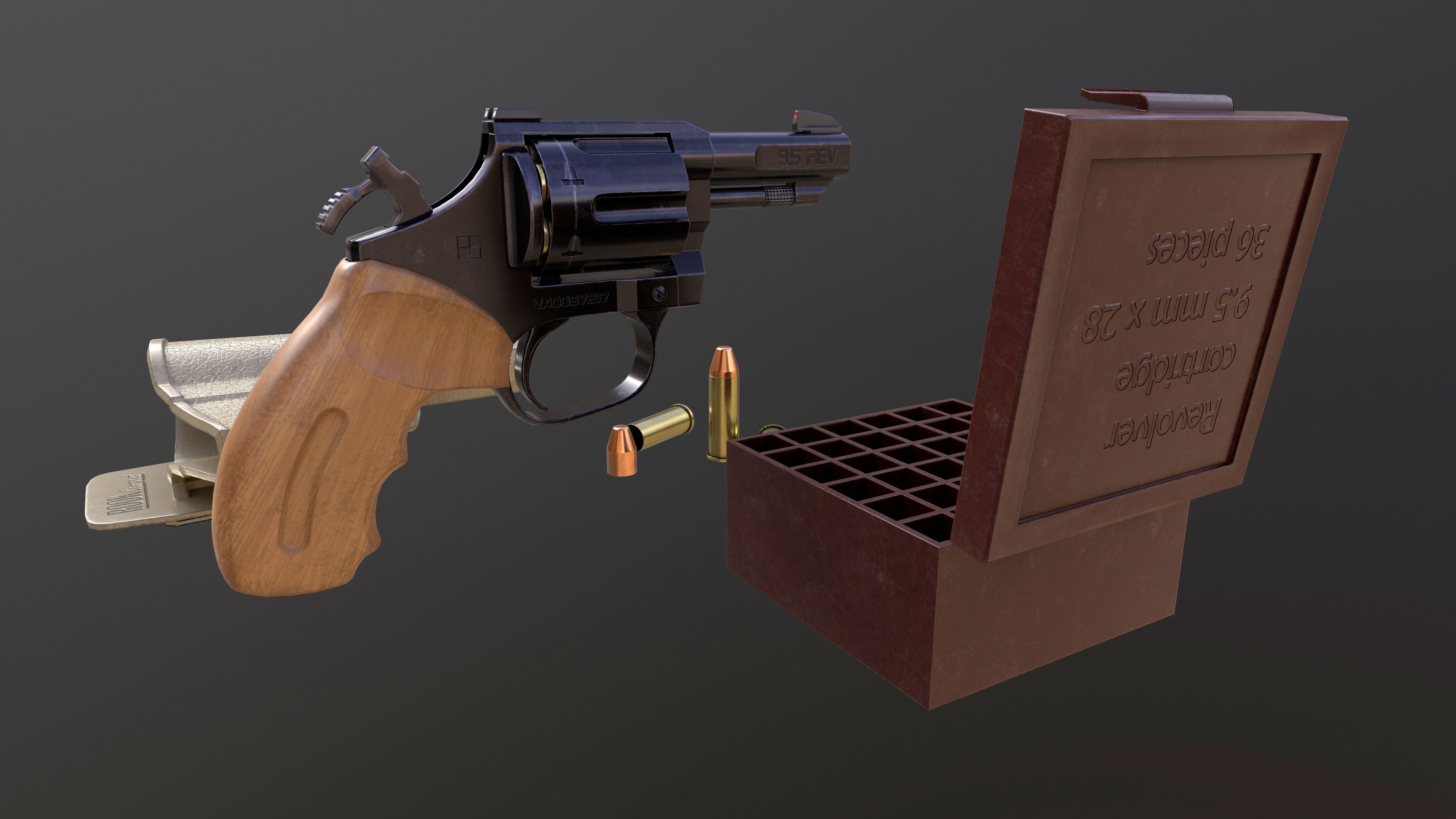Rook Compact Revolver Blued with Accessories Low-poly 3D model_6