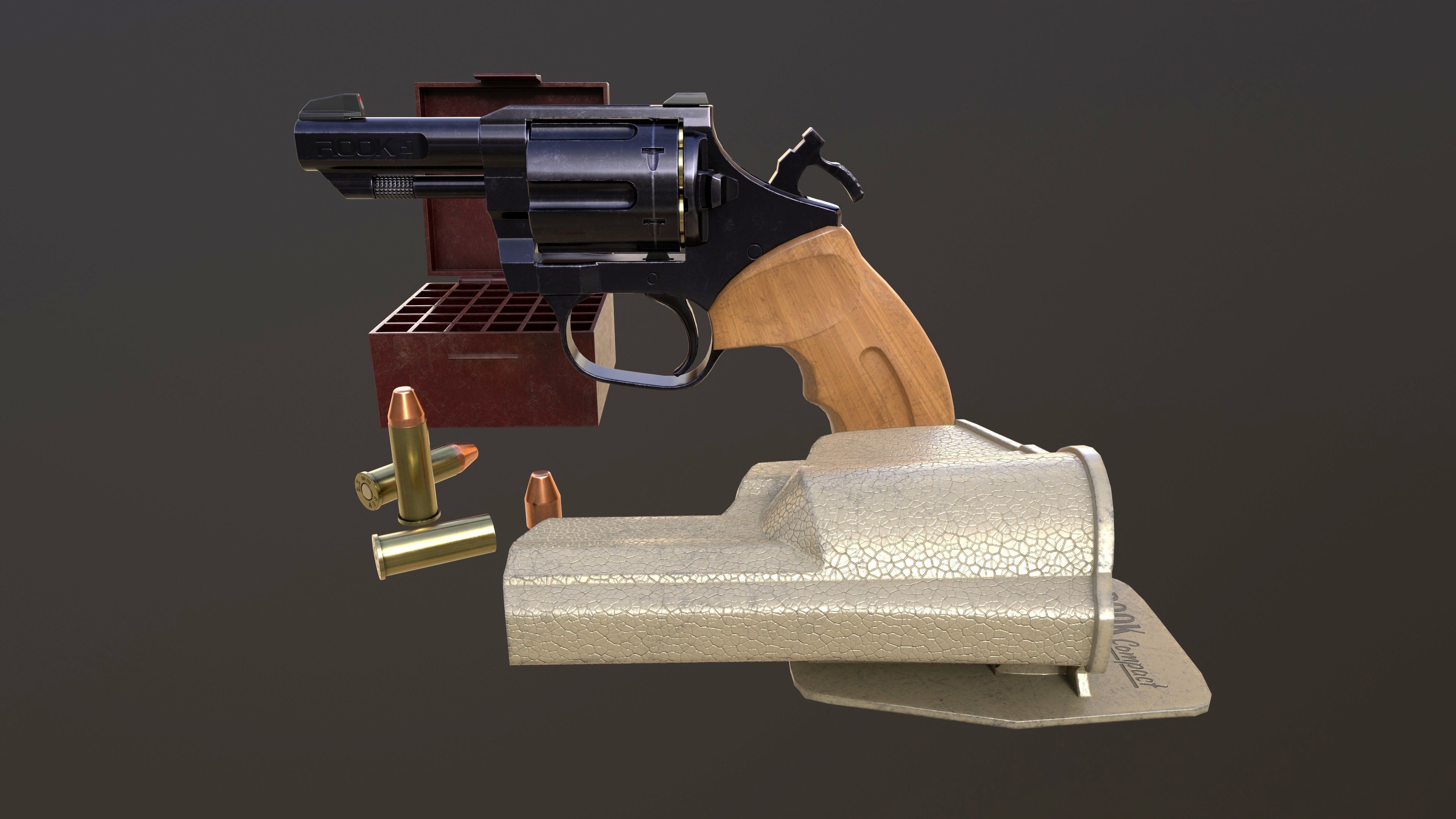 Rook Compact Revolver Blued with Accessories Low-poly 3D model_9