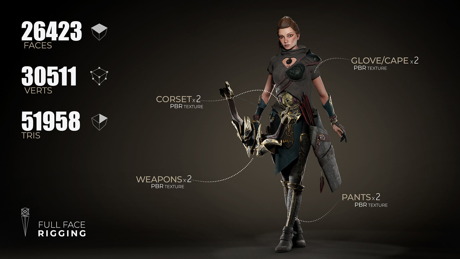 3d model Game character Archer Girl Low-poly 3D model_4