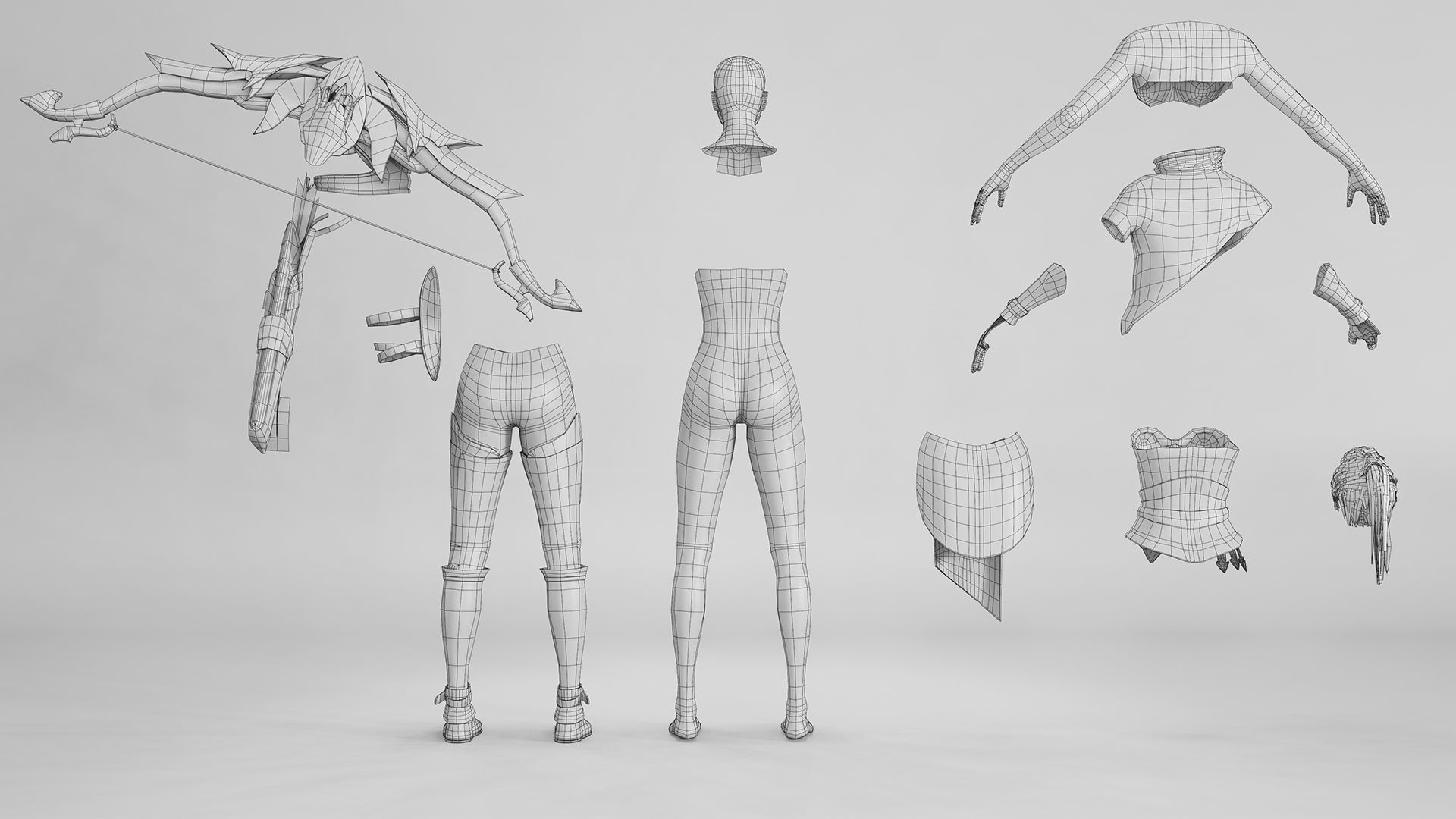 3d model Game character Archer Girl Low-poly 3D model_20