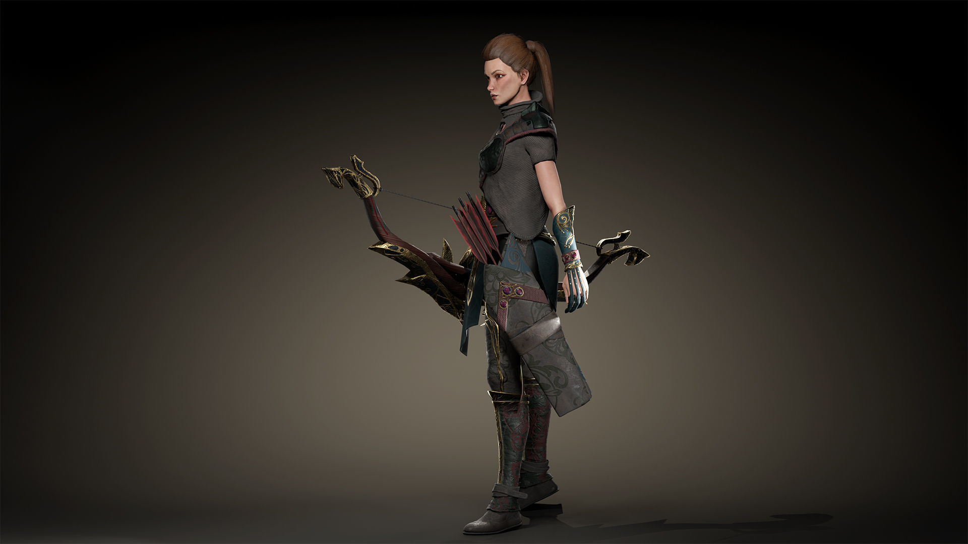 3d model Game character Archer Girl Low-poly 3D model_10