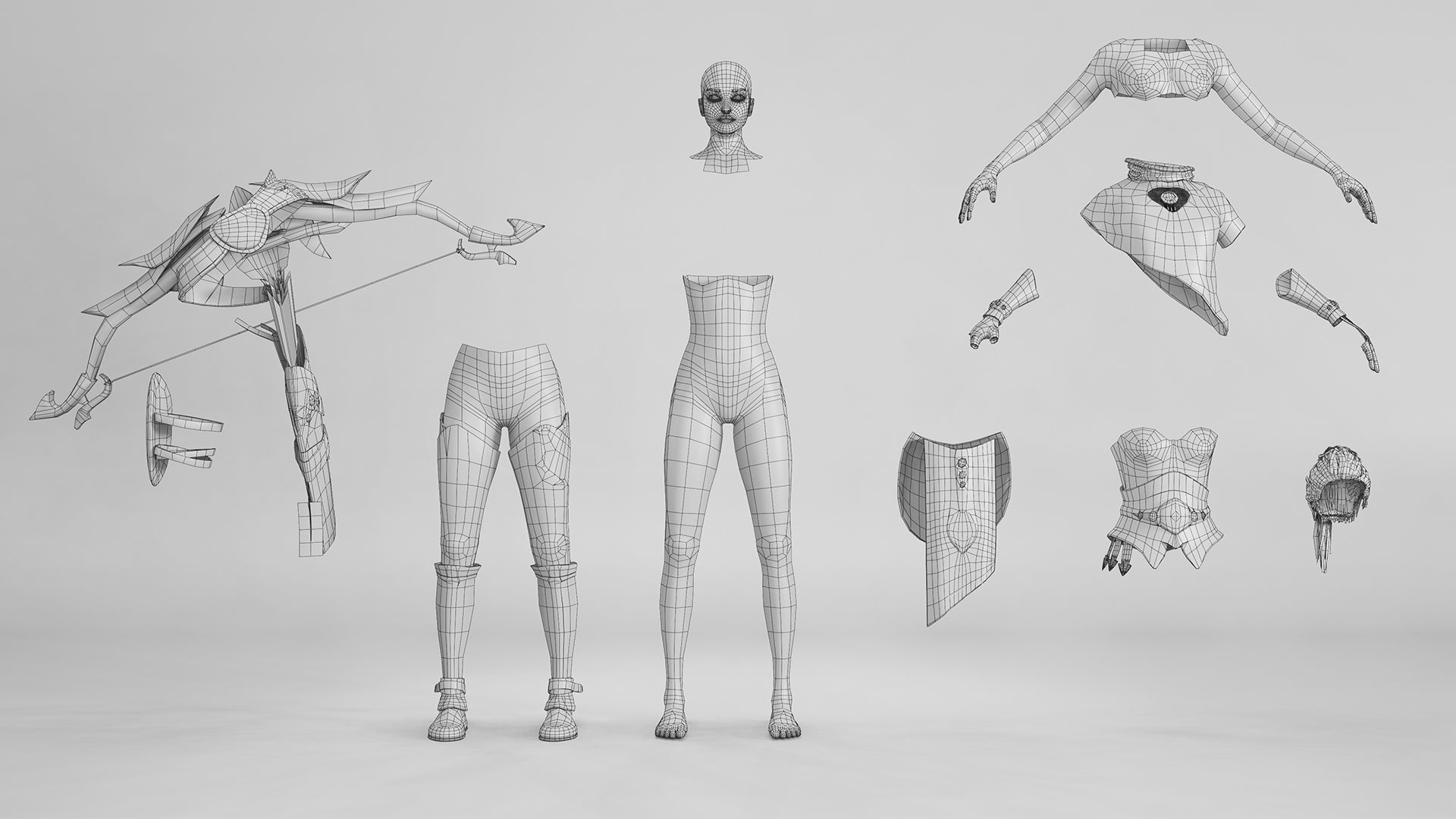 3d model Game character Archer Girl Low-poly 3D model_19