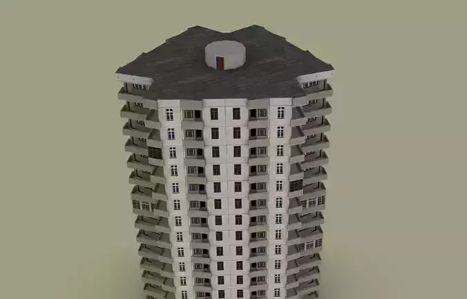 16 storey Soviet building from Armenia Low-poly 3D model