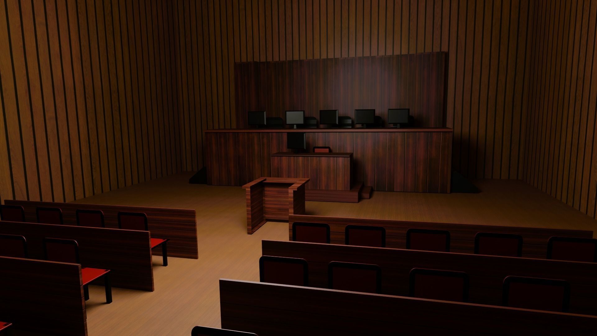 Courtroom empty Low-poly 3D model_1