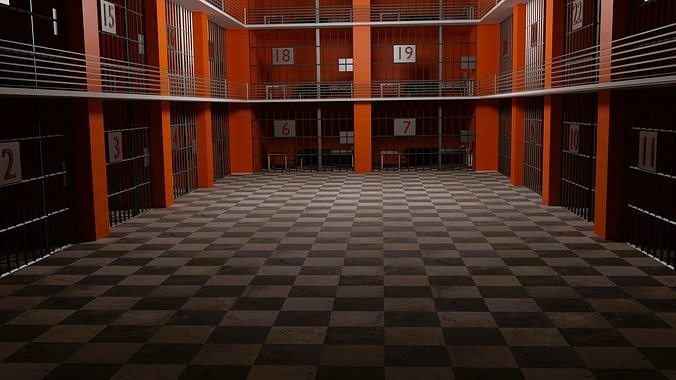 Prison orange and checkered floor in Low-poly 3D model