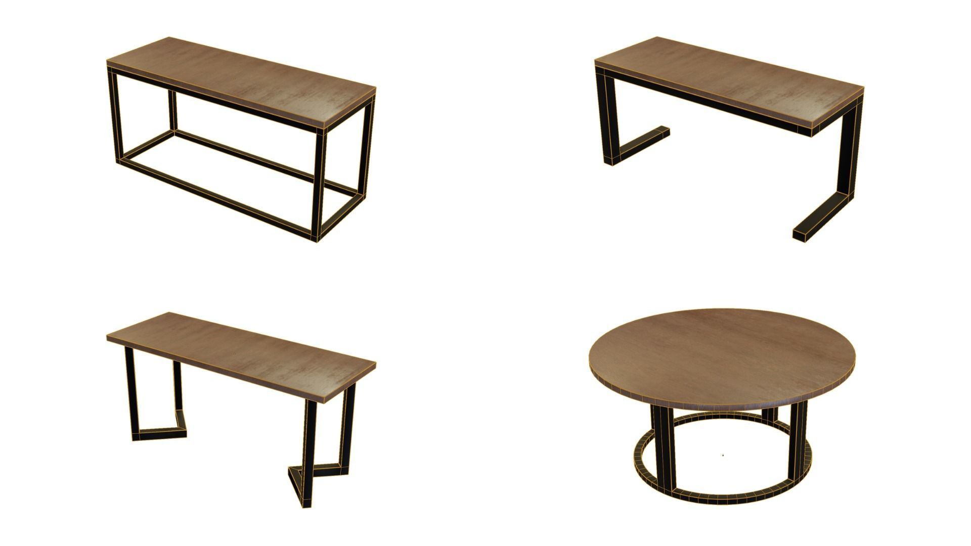 Modern loft dinning table wooden metal 12 model 3D Model Collection_5