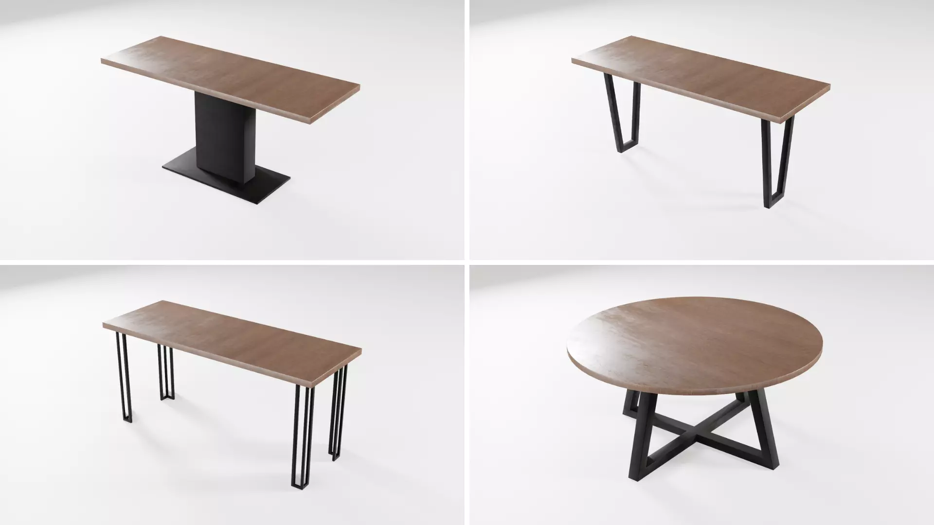 Modern loft dinning table wooden metal 12 model 3D Model Collection_0