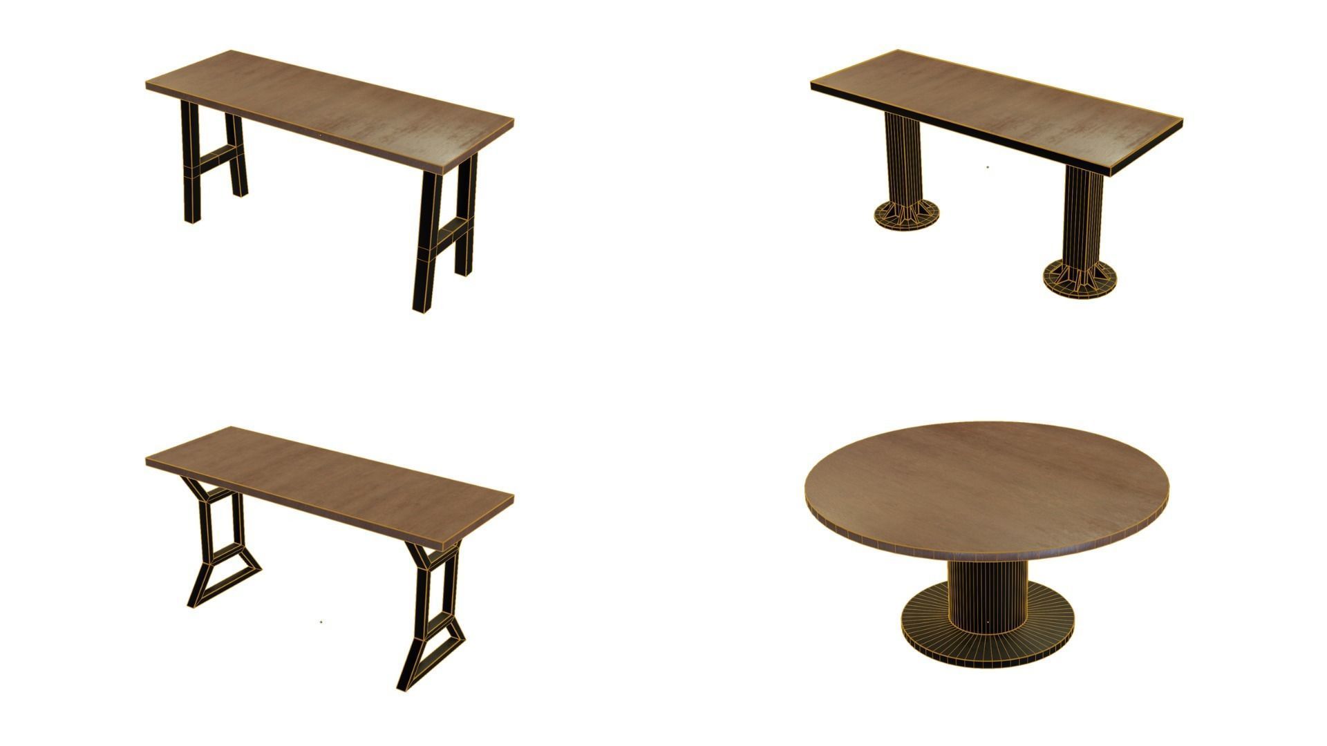 Modern loft dinning table wooden metal 12 model 3D Model Collection_4