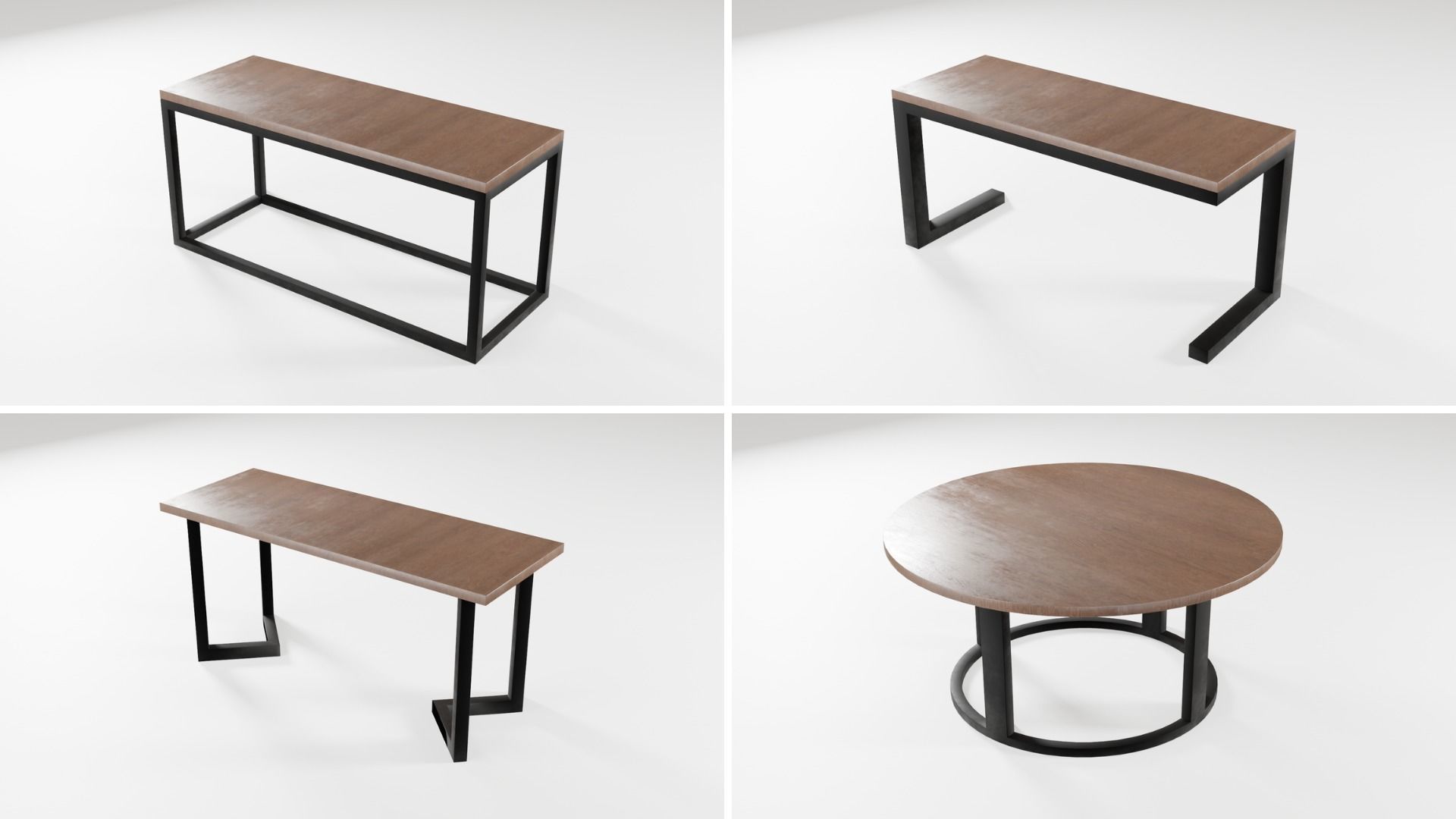 Modern loft dinning table wooden metal 12 model 3D Model Collection_2