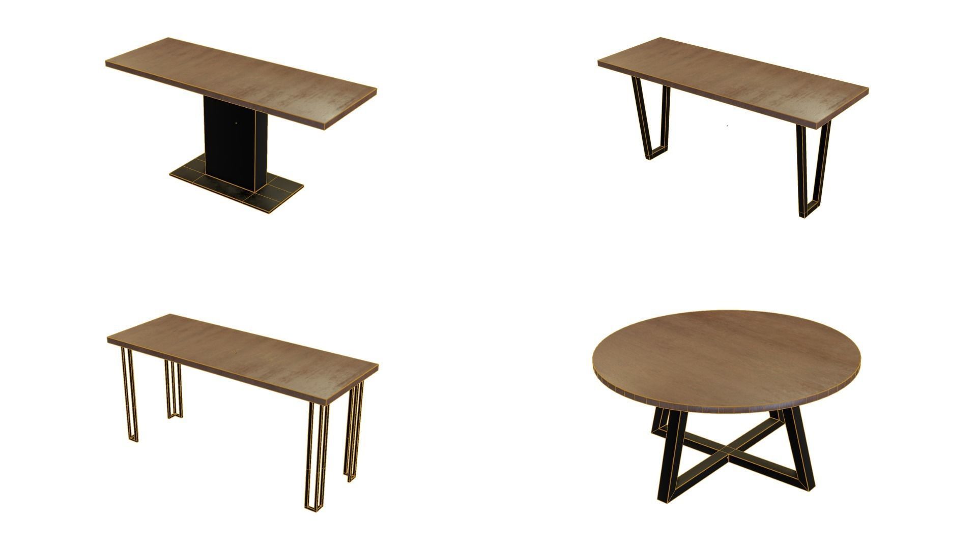 Modern loft dinning table wooden metal 12 model 3D Model Collection_3