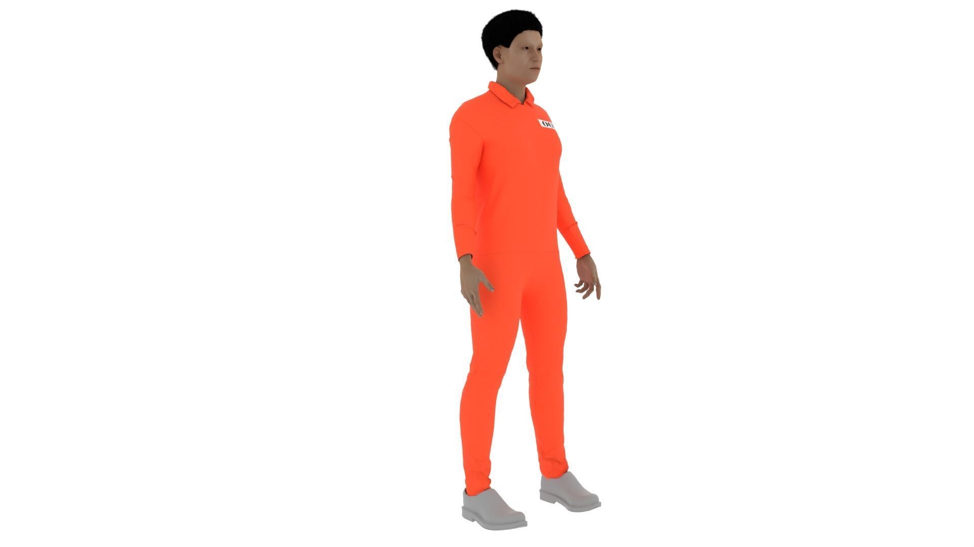 Prisoner man in orange jumpsuit Low-poly 3D model_3