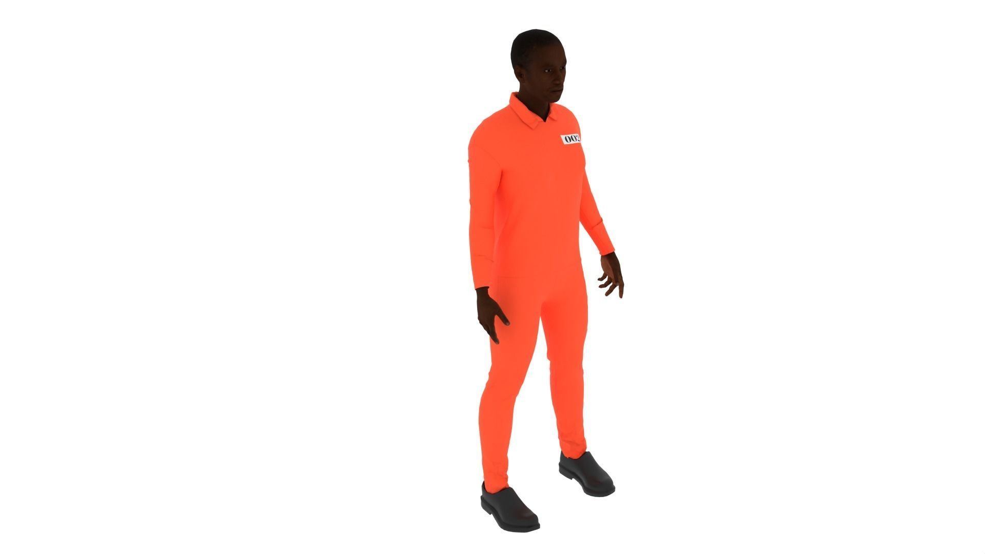 Prisoner man in orange jumpsuit Low-poly 3D model_1
