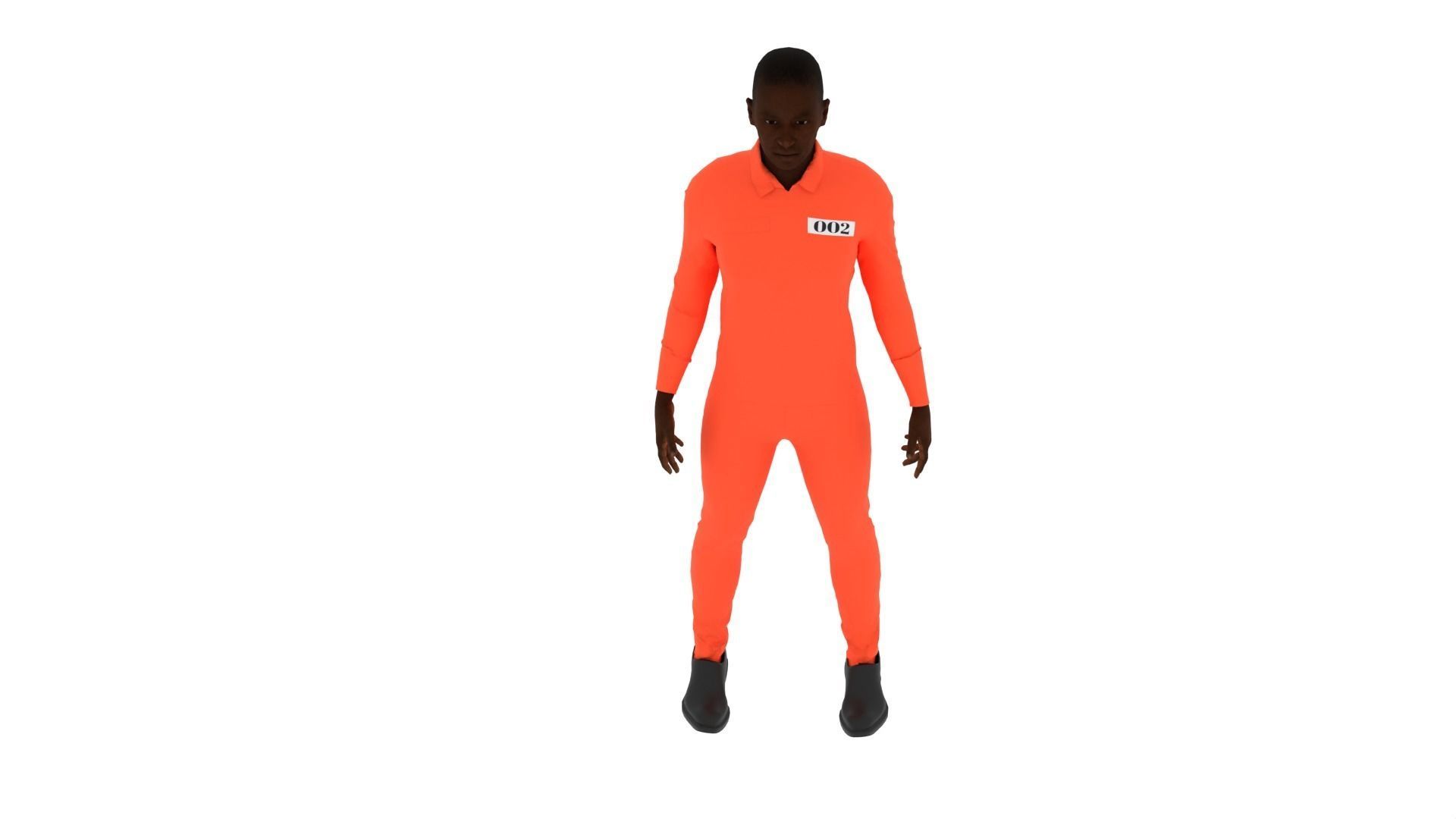 Prisoner man in orange jumpsuit Low-poly 3D model_5