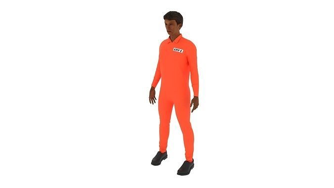 Prisoner man in orange jumpsuit Low-poly 3D model