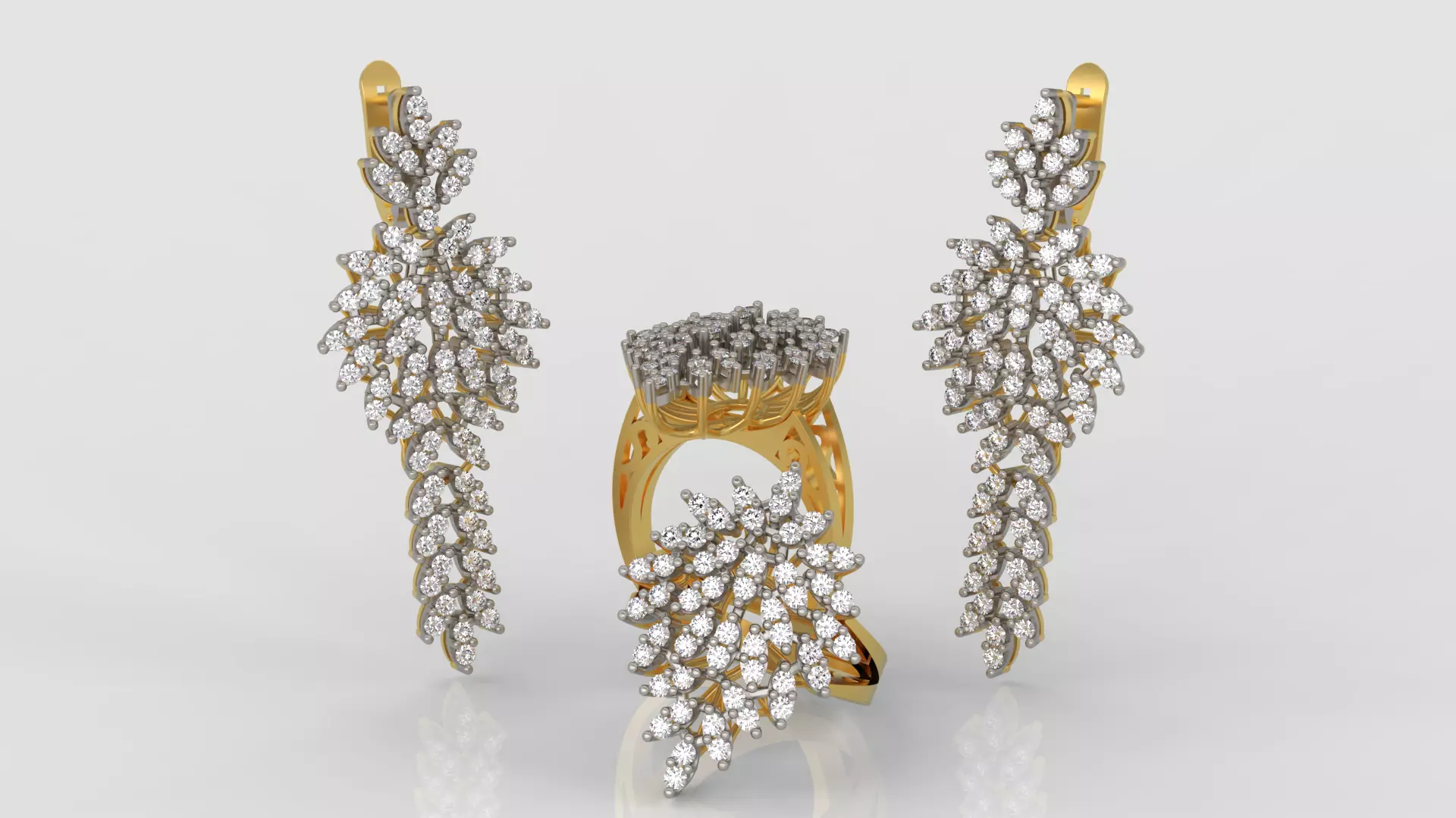 Ring and Earrings Diamond jewelry set 3d print model A33 3D print model_0