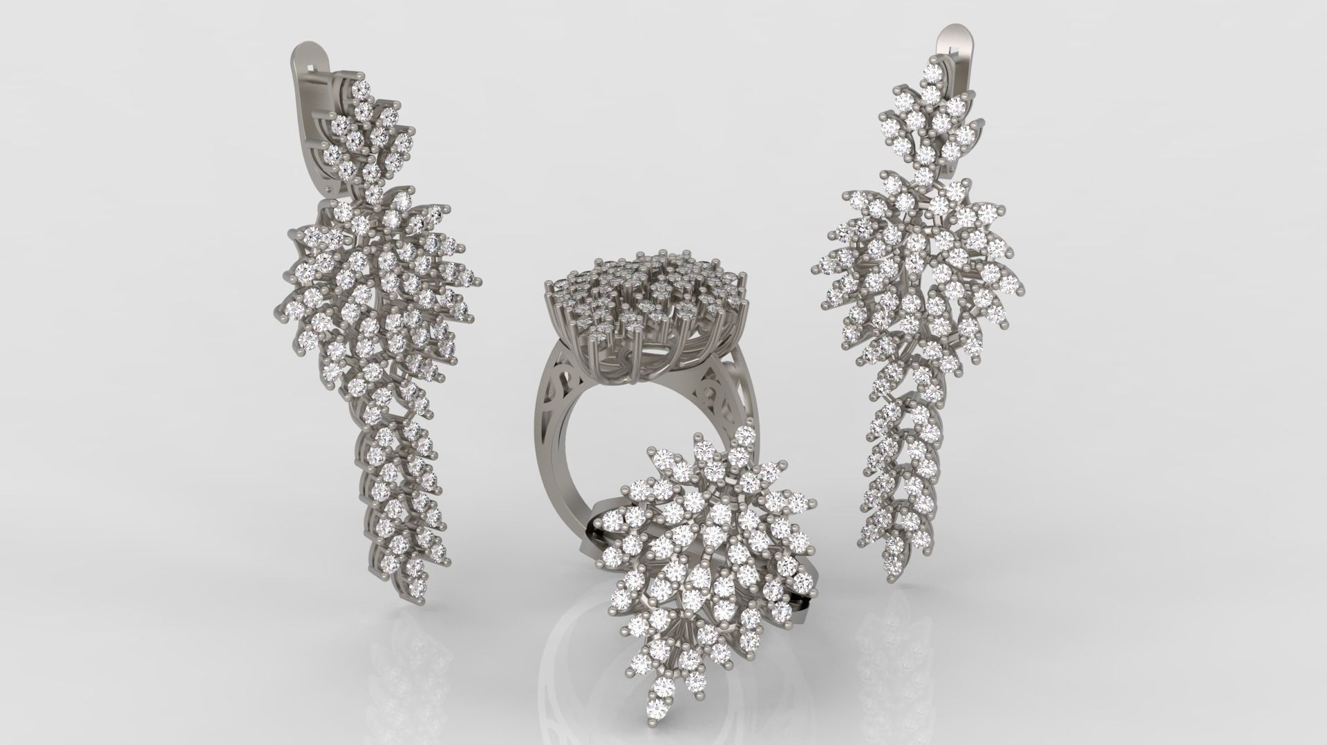 Ring and Earrings Diamond jewelry set 3d print model A33 3D print model_3