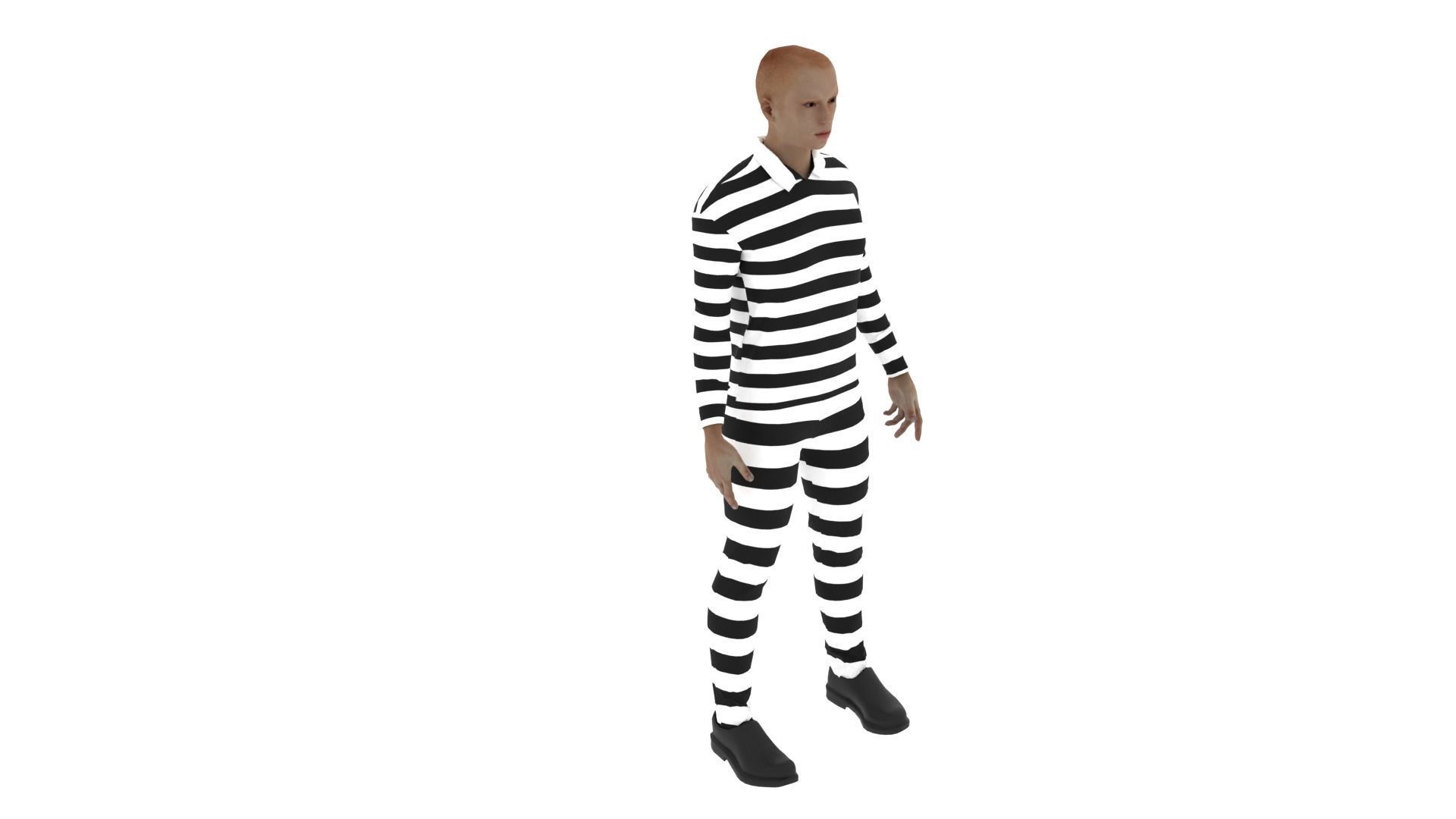 Prisoner man in prison uniform Low-poly 3D model_1