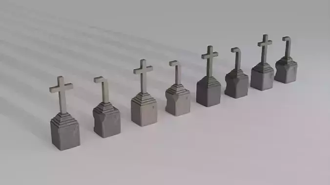 Hand Sculpted cemetery gravestones part 4 Low-poly 3D model