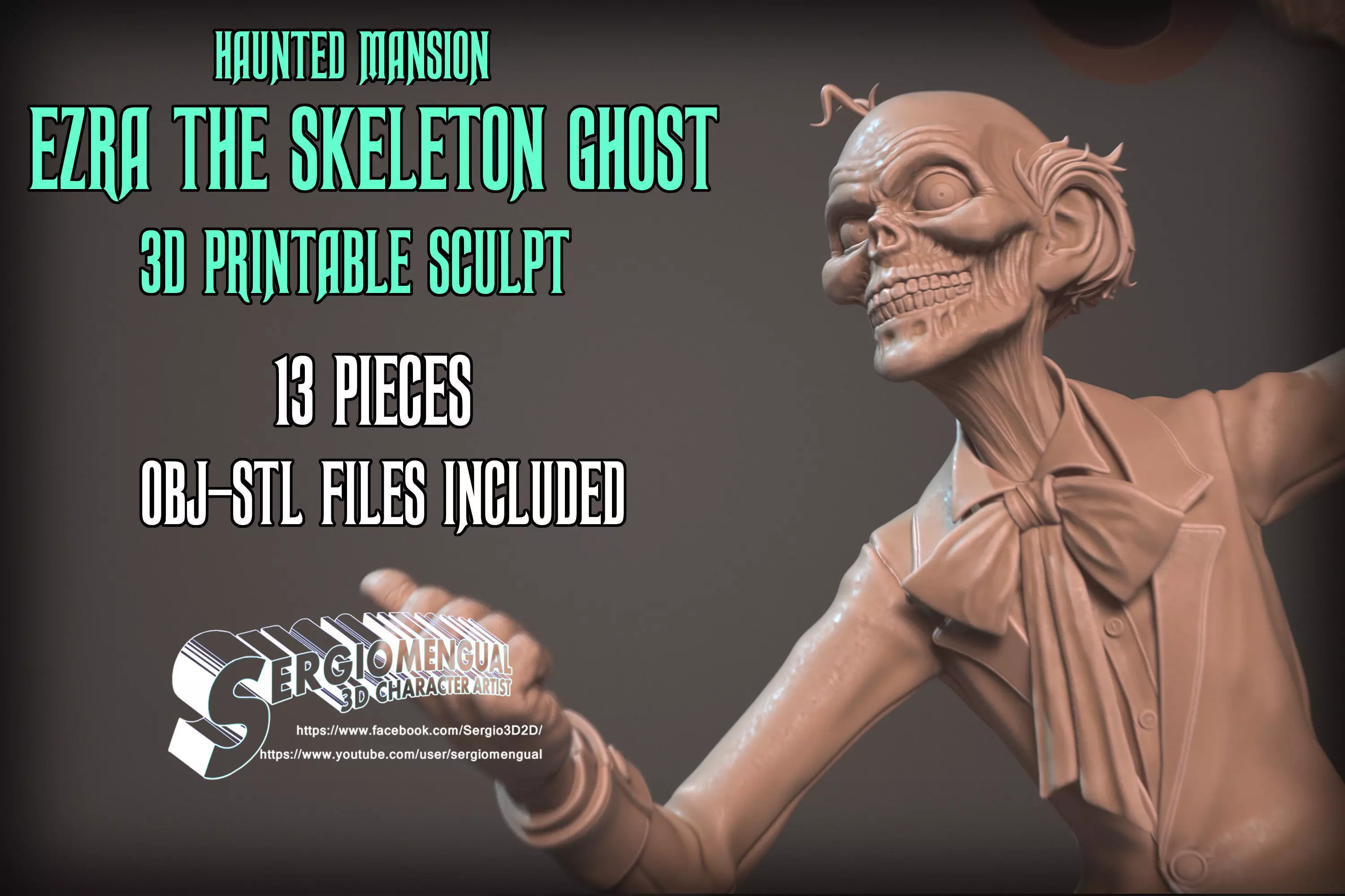 Haunted Mansion Ezra The Skeleton Ghost 3D Printable Sculpt 3D print model