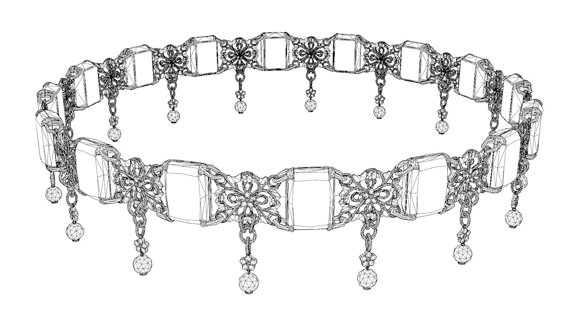 Ruby gold choker Low-poly 3D model_38