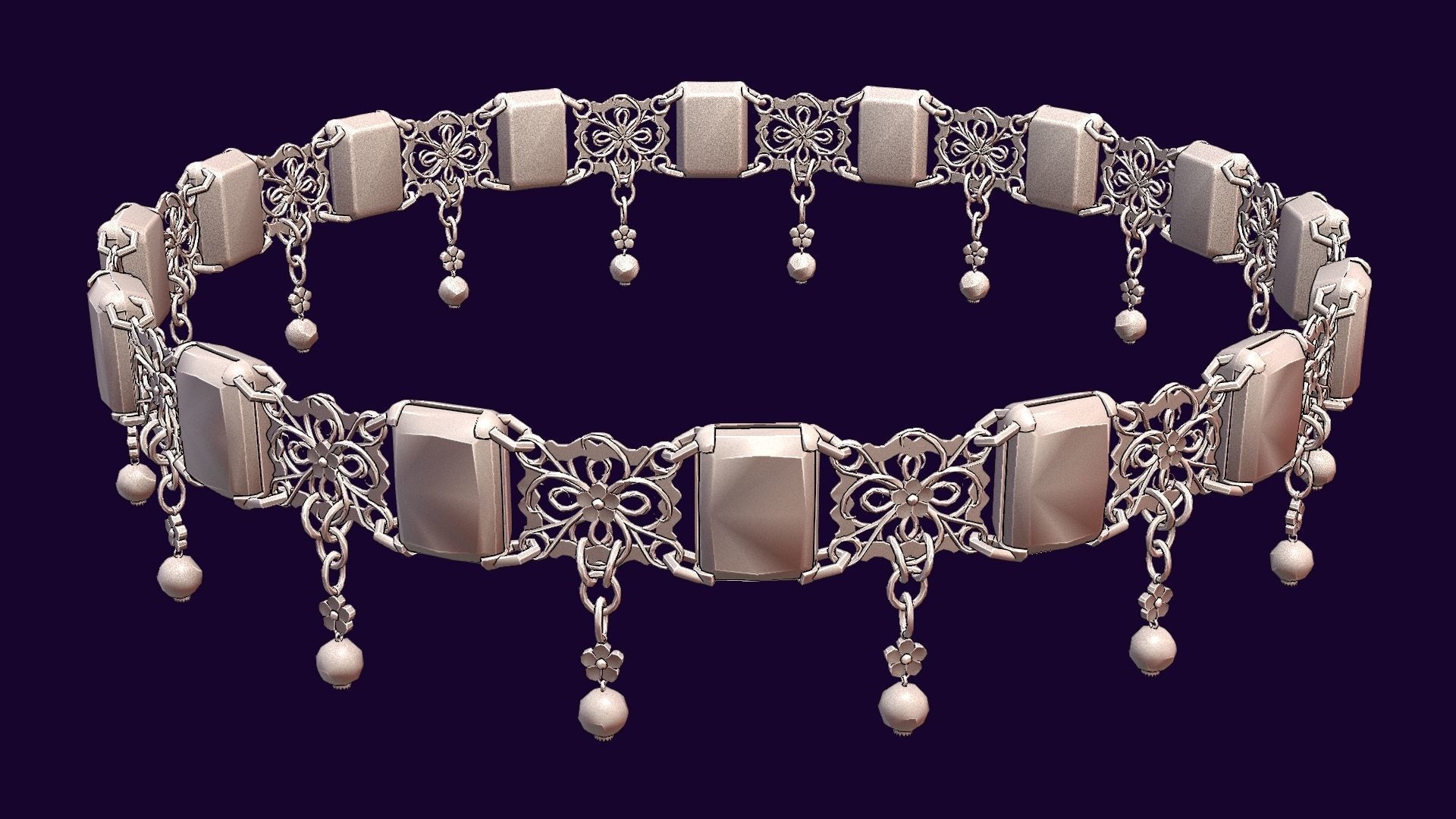 Ruby gold choker Low-poly 3D model_22