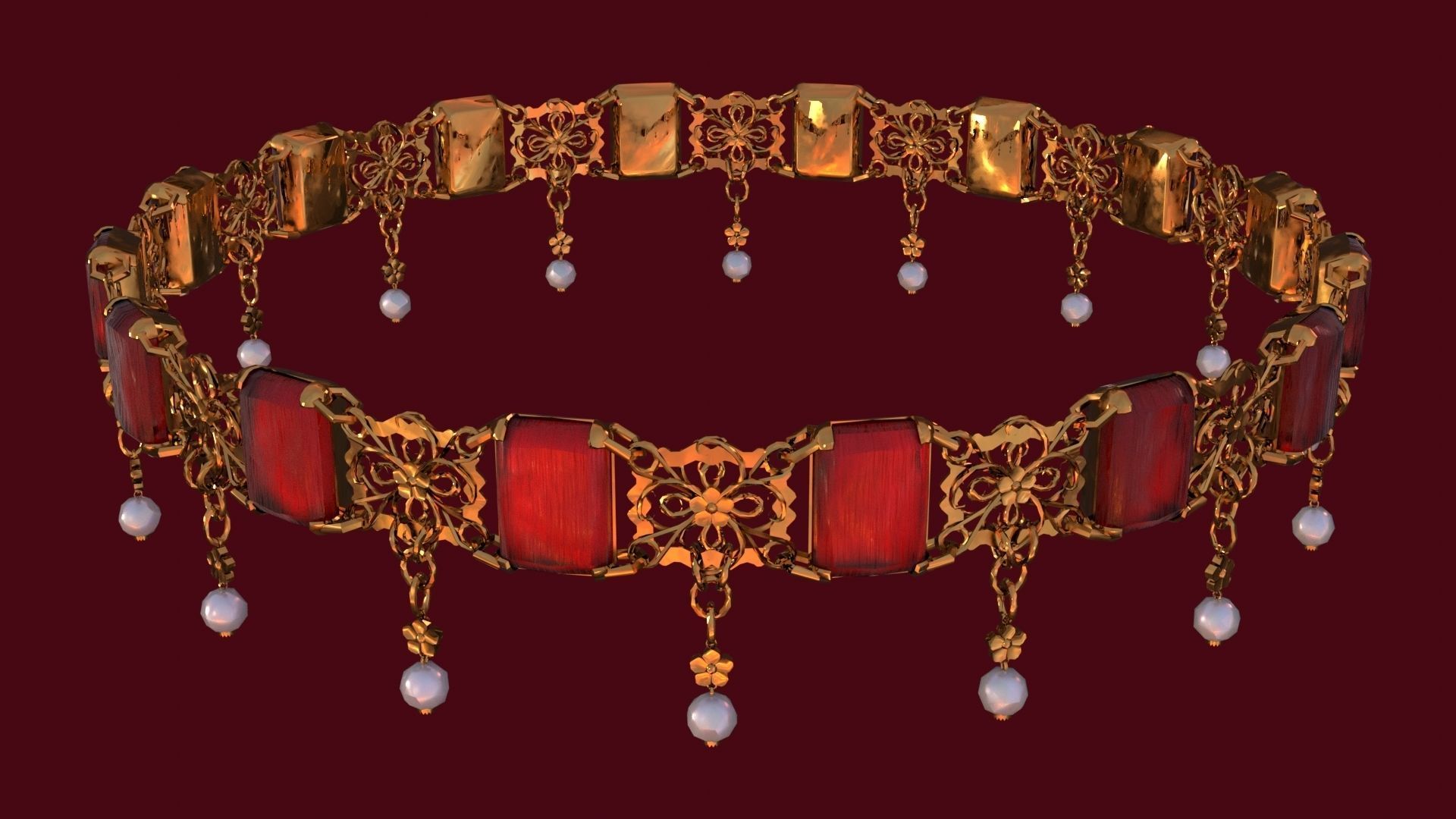 Ruby gold choker Low-poly 3D model_14