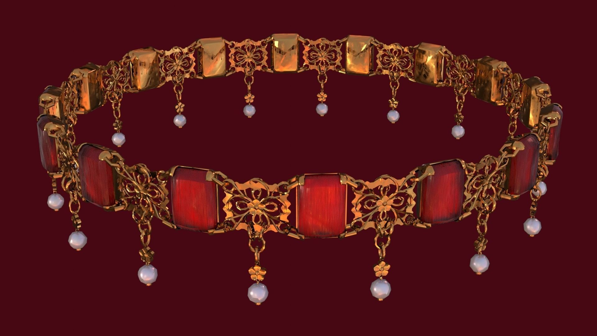 Ruby gold choker Low-poly 3D model_13