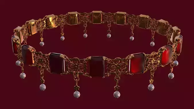 Ruby gold choker Low-poly 3D model