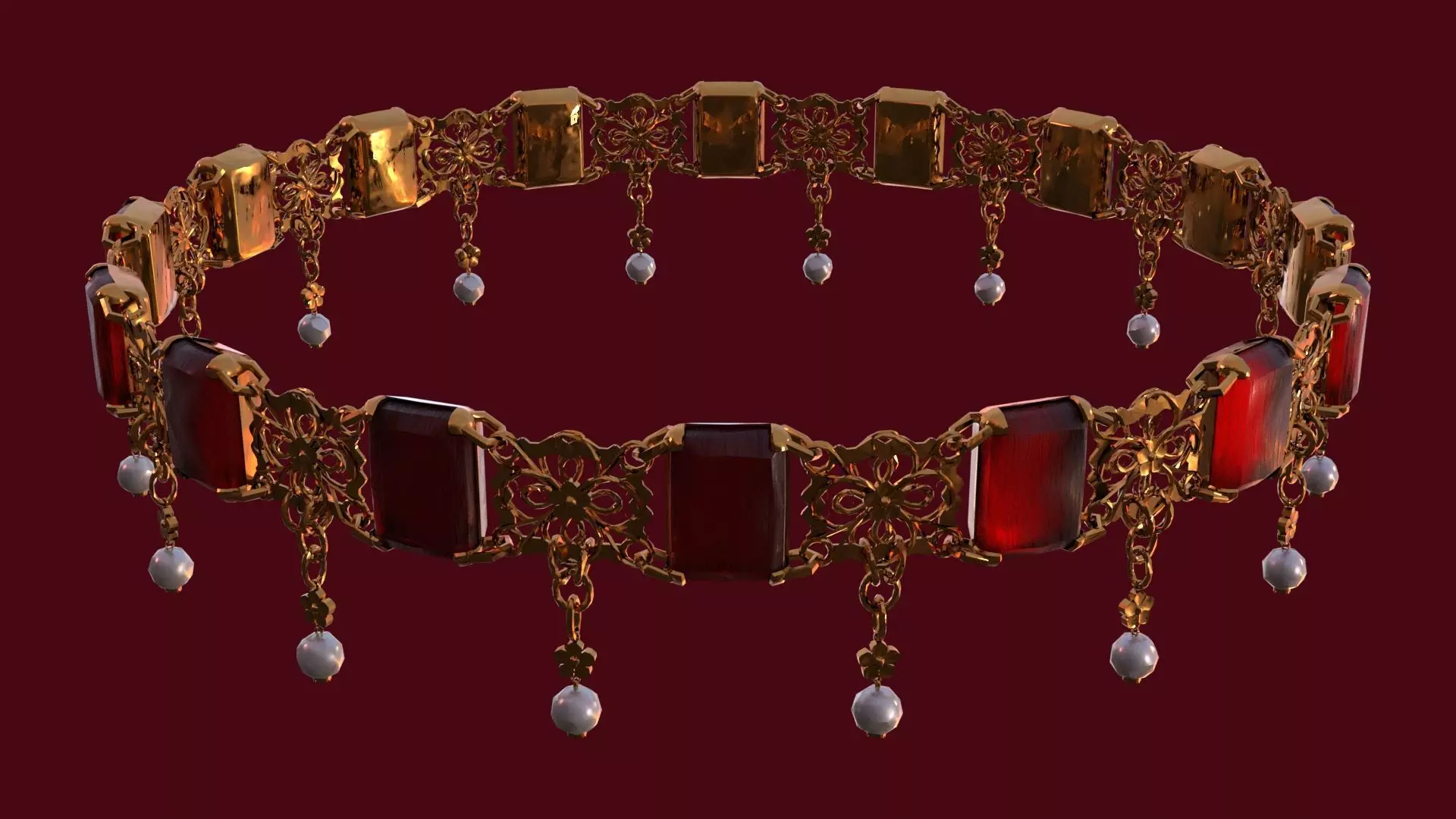 Ruby gold choker Low-poly 3D model_0