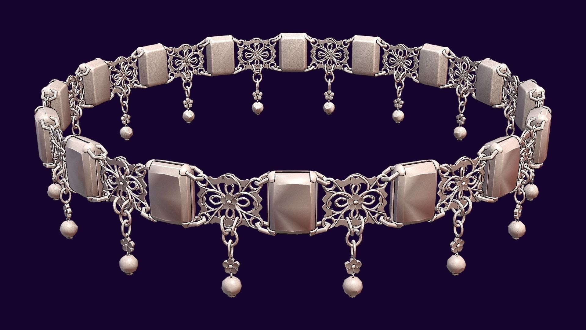 Ruby gold choker Low-poly 3D model_29