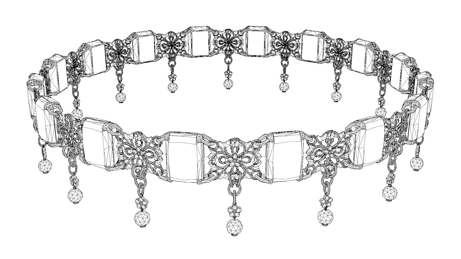 Ruby gold choker Low-poly 3D model_32