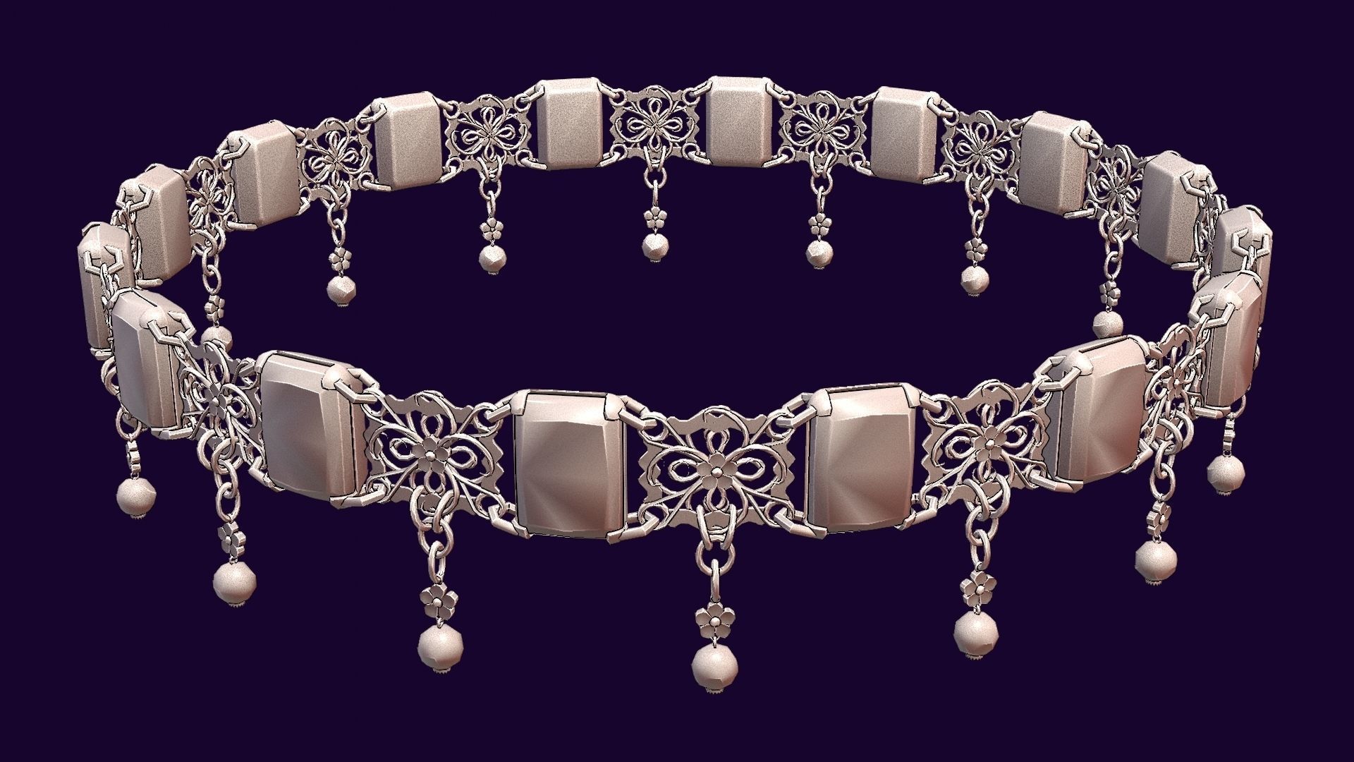 Ruby gold choker Low-poly 3D model_24