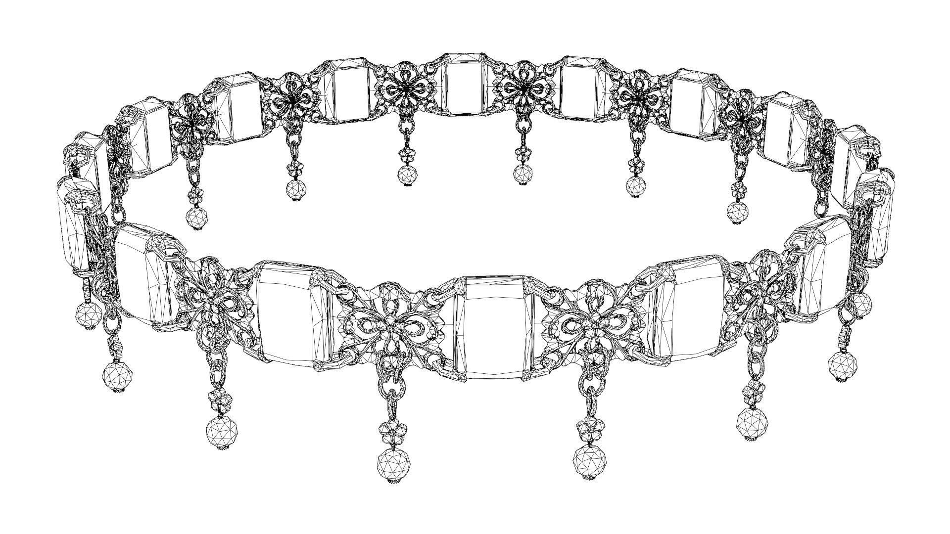 Ruby gold choker Low-poly 3D model_34