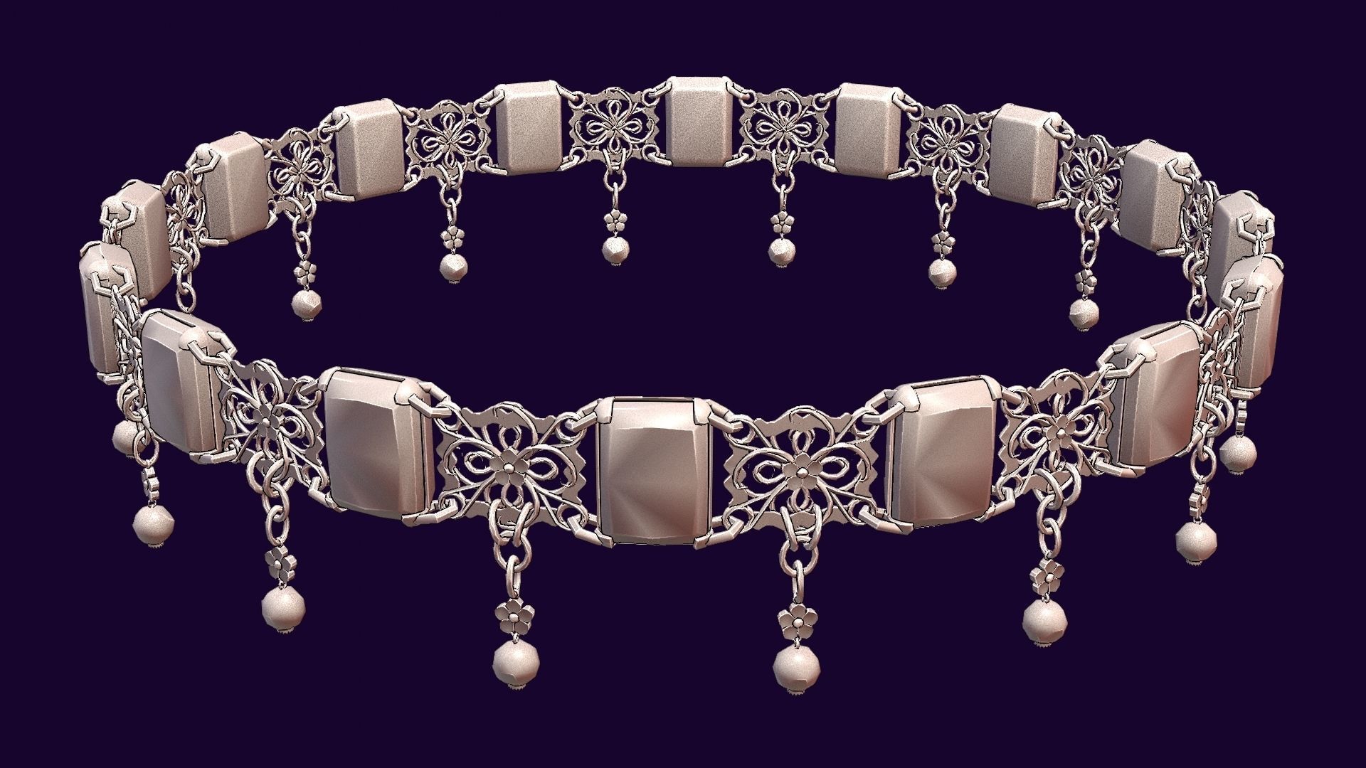 Ruby gold choker Low-poly 3D model_25