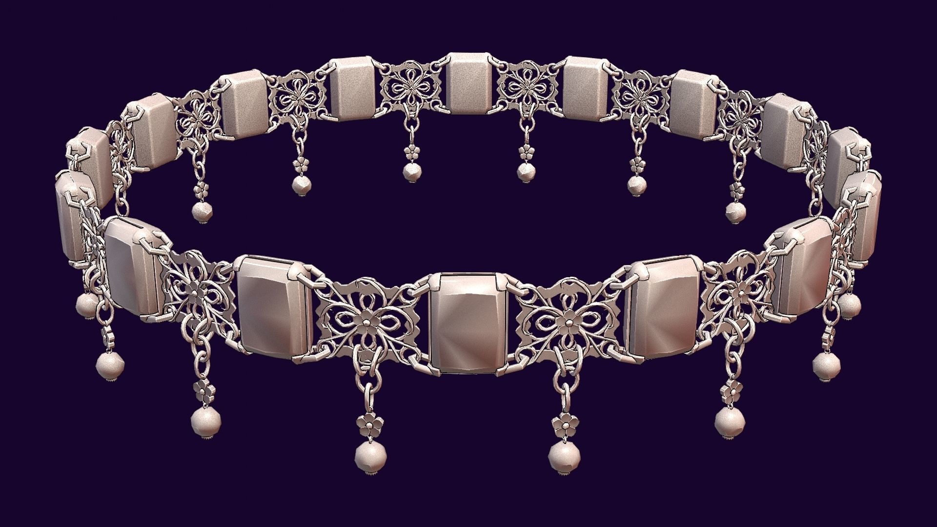 Ruby gold choker Low-poly 3D model_18