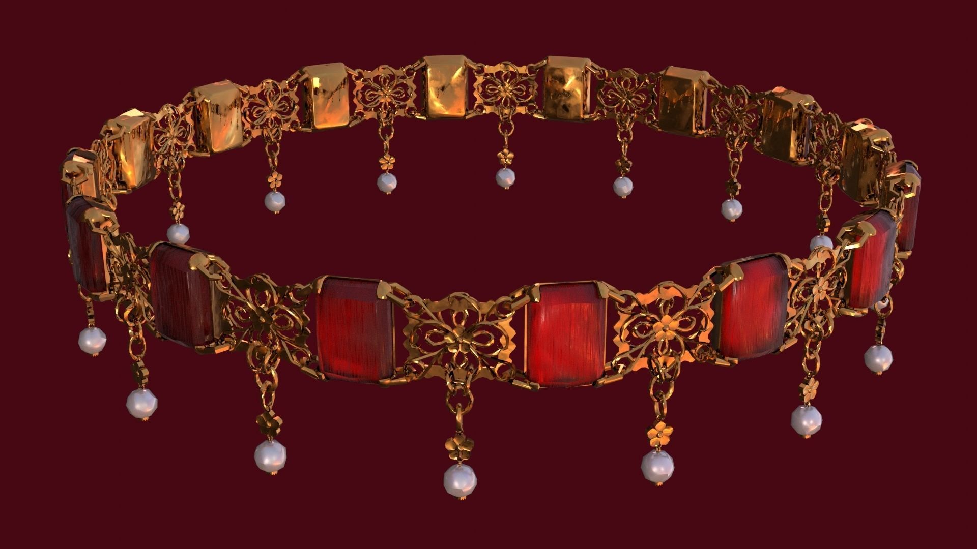 Ruby gold choker Low-poly 3D model_10