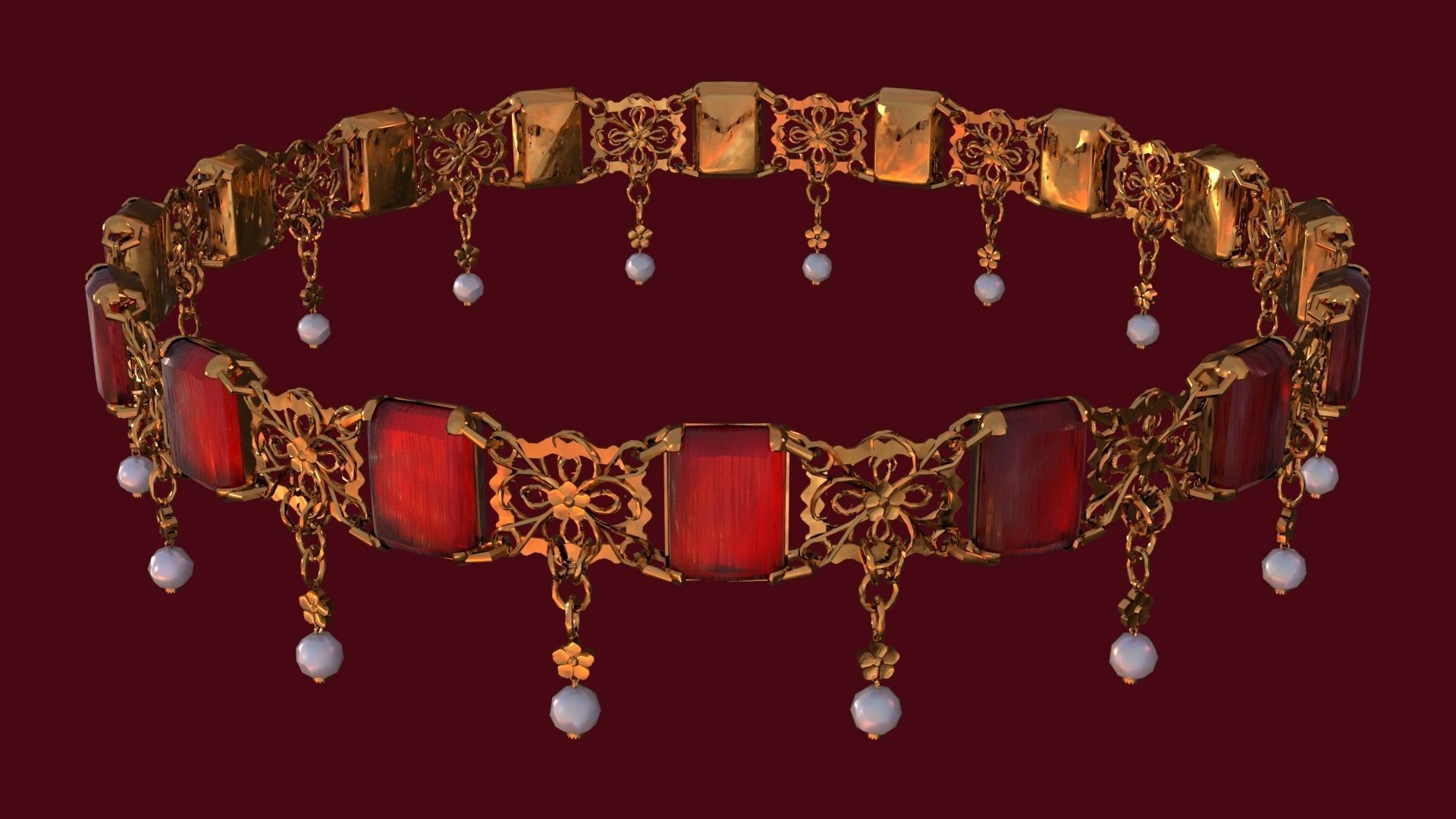 Ruby gold choker Low-poly 3D model_16